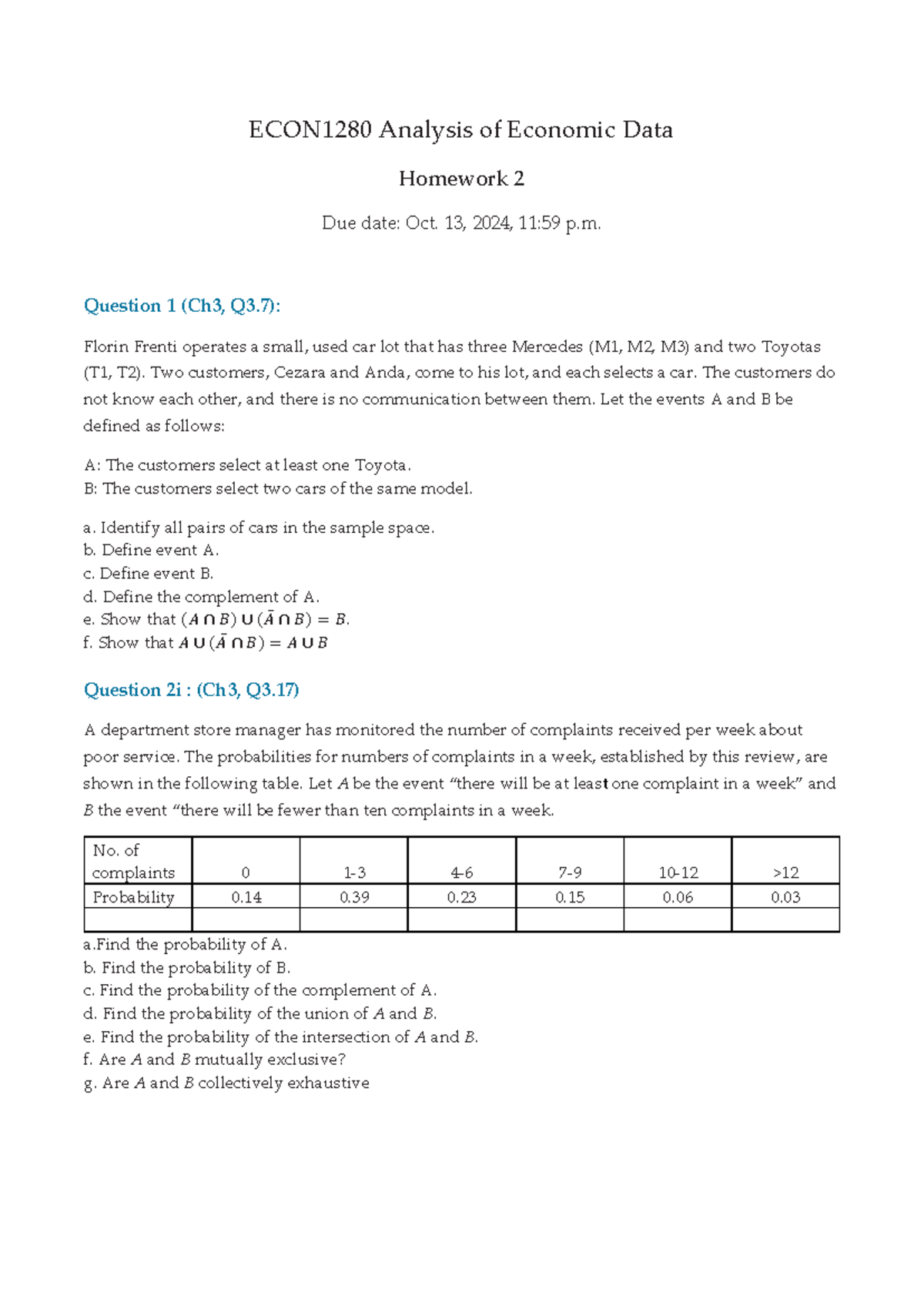 ECON1280 HW2: Probability and Economic Data Analysis - Studocu