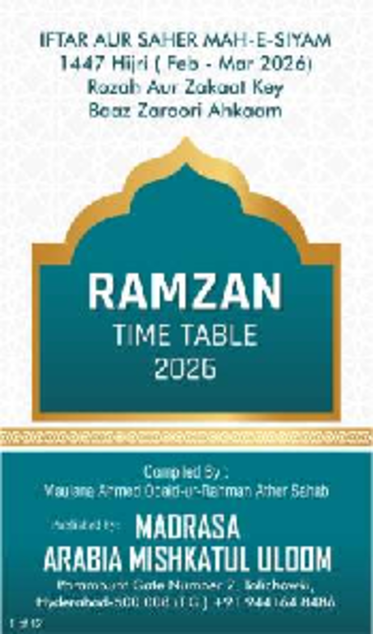 Ramzan Time Table & Important Masail 2026 (IFTAR & SAHER) - Studocu