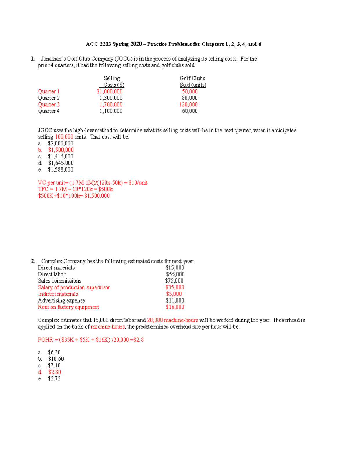 ACC 2203 Spring 2019 - Midterm Practice Problems with Solutions - Studocu