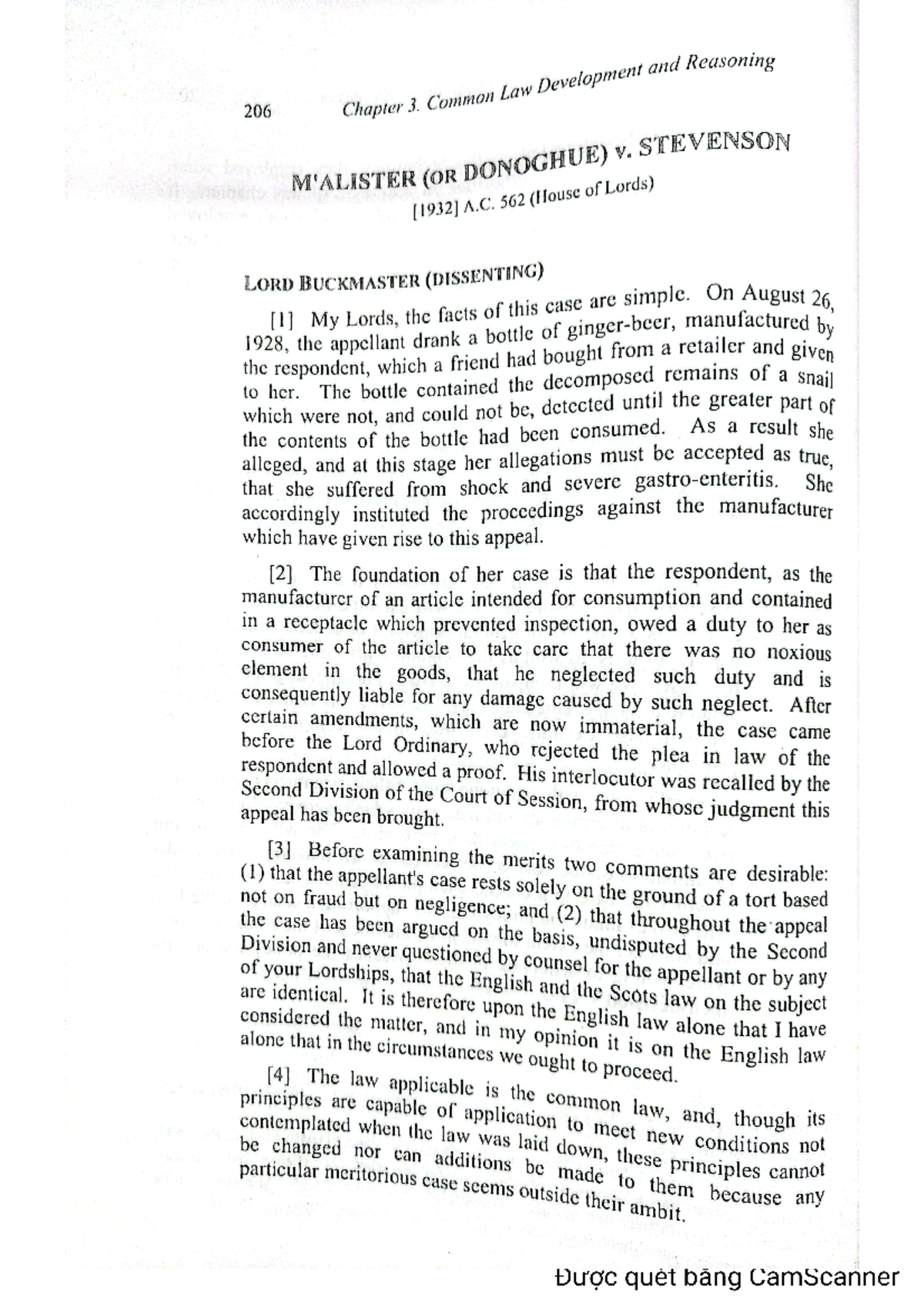 Donoghue v Stevenson 1932 - Reasoning Development Law 206 Chapter 3 ...