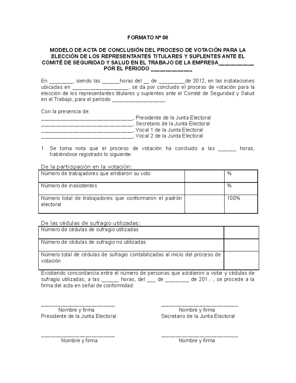 8 acta conclusion proceso - FORMATO Nº 08 MODELO DE ACTA DE CONCLUSIÓN ...