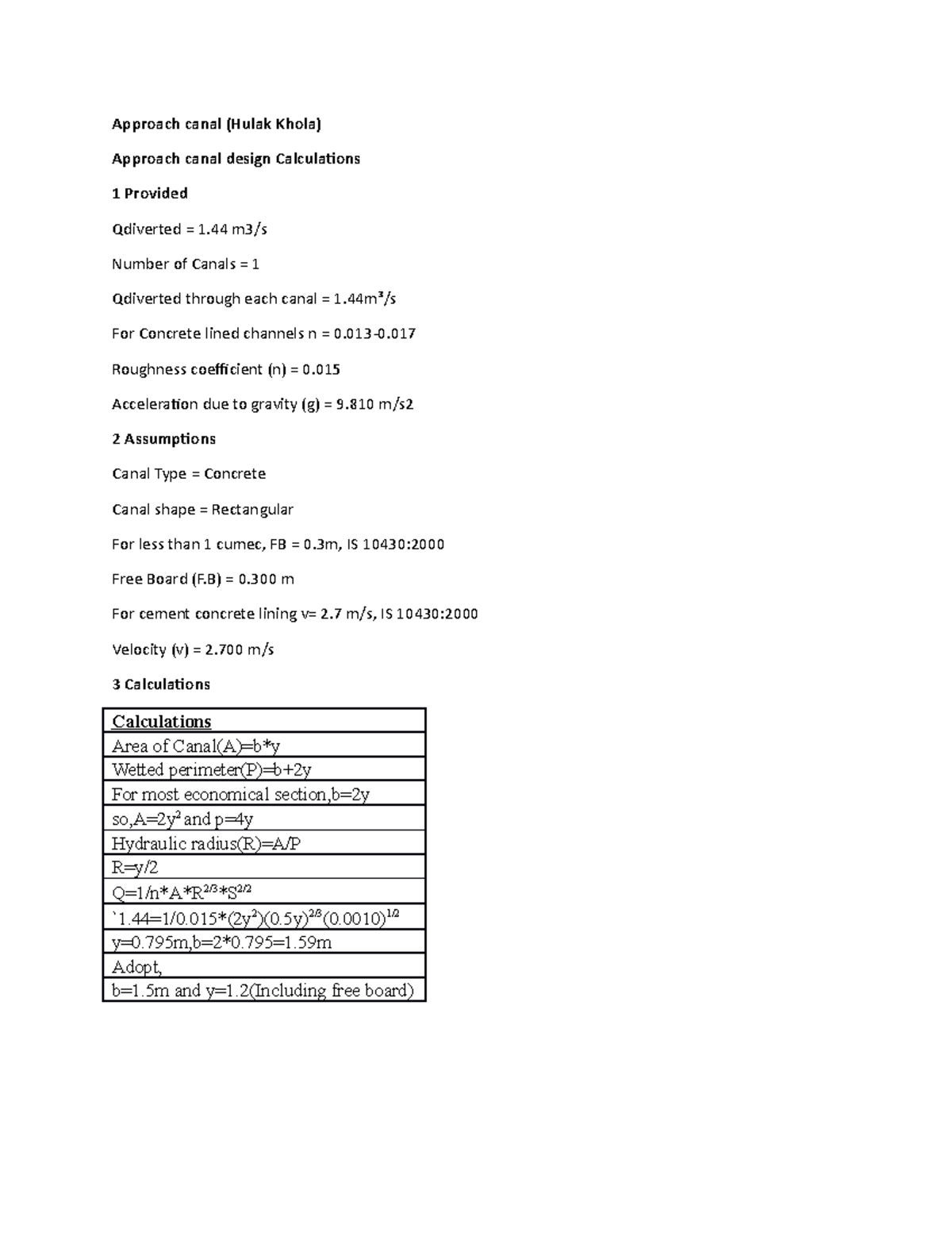 Approach Canal - assignment - Approach canal (Hulak Khola) Approach ...