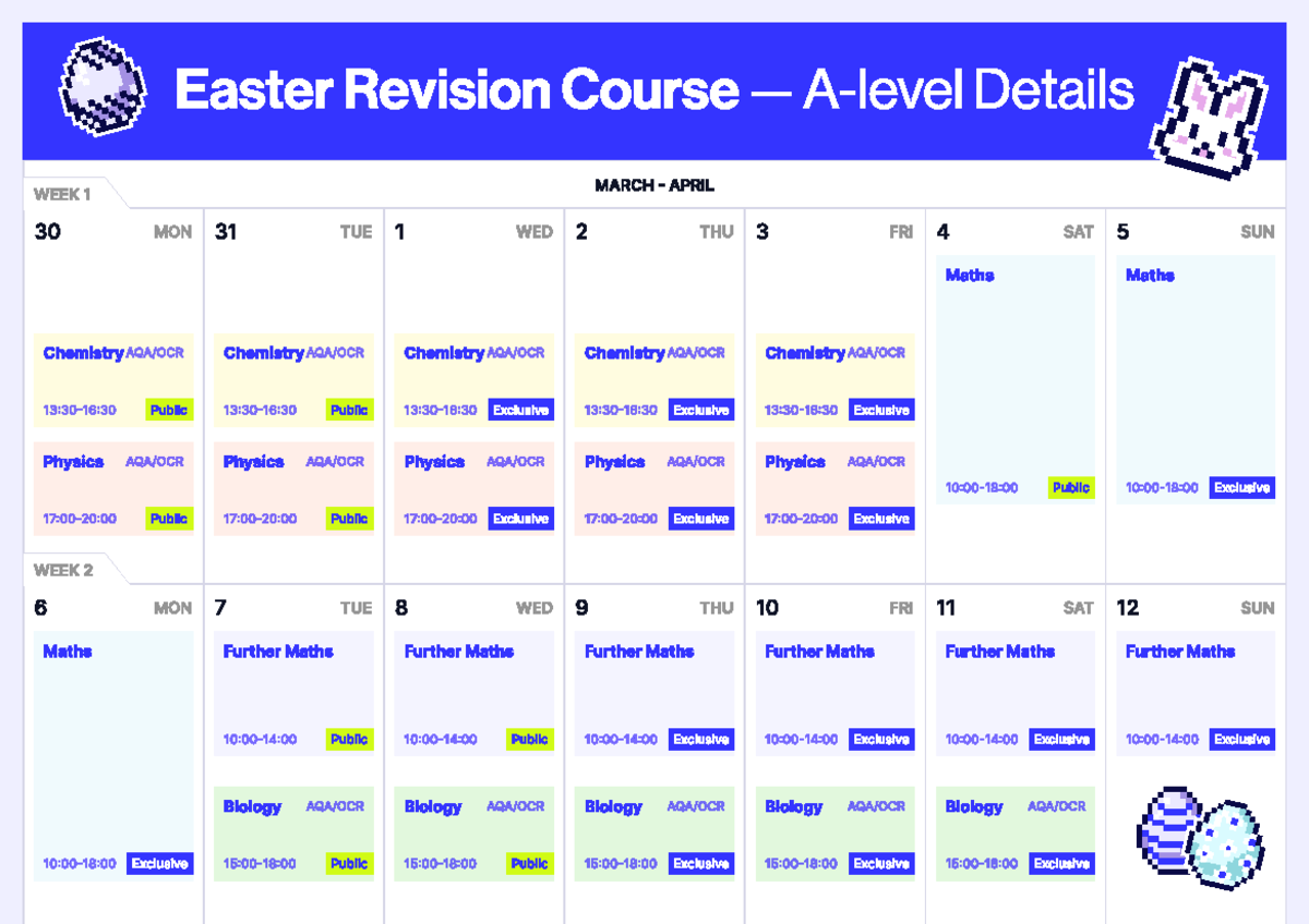 A-Level Easter Revision Timetable: Week 1 & 2 Schedule - Studocu