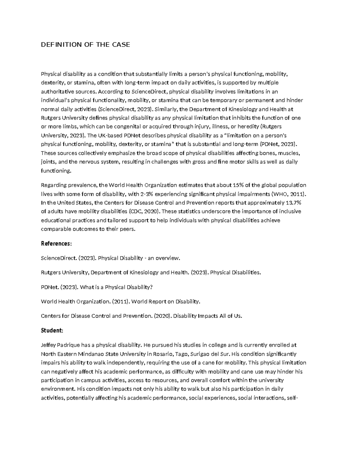 Case Study: Physical Disability Challenges and Academic Impact - Studocu