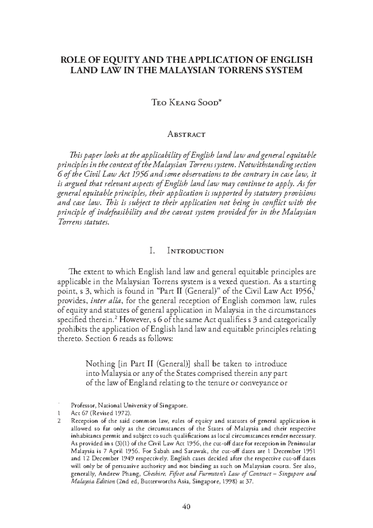 The Role of Equity and English Land Law in the Malaysian Torrens System ...
