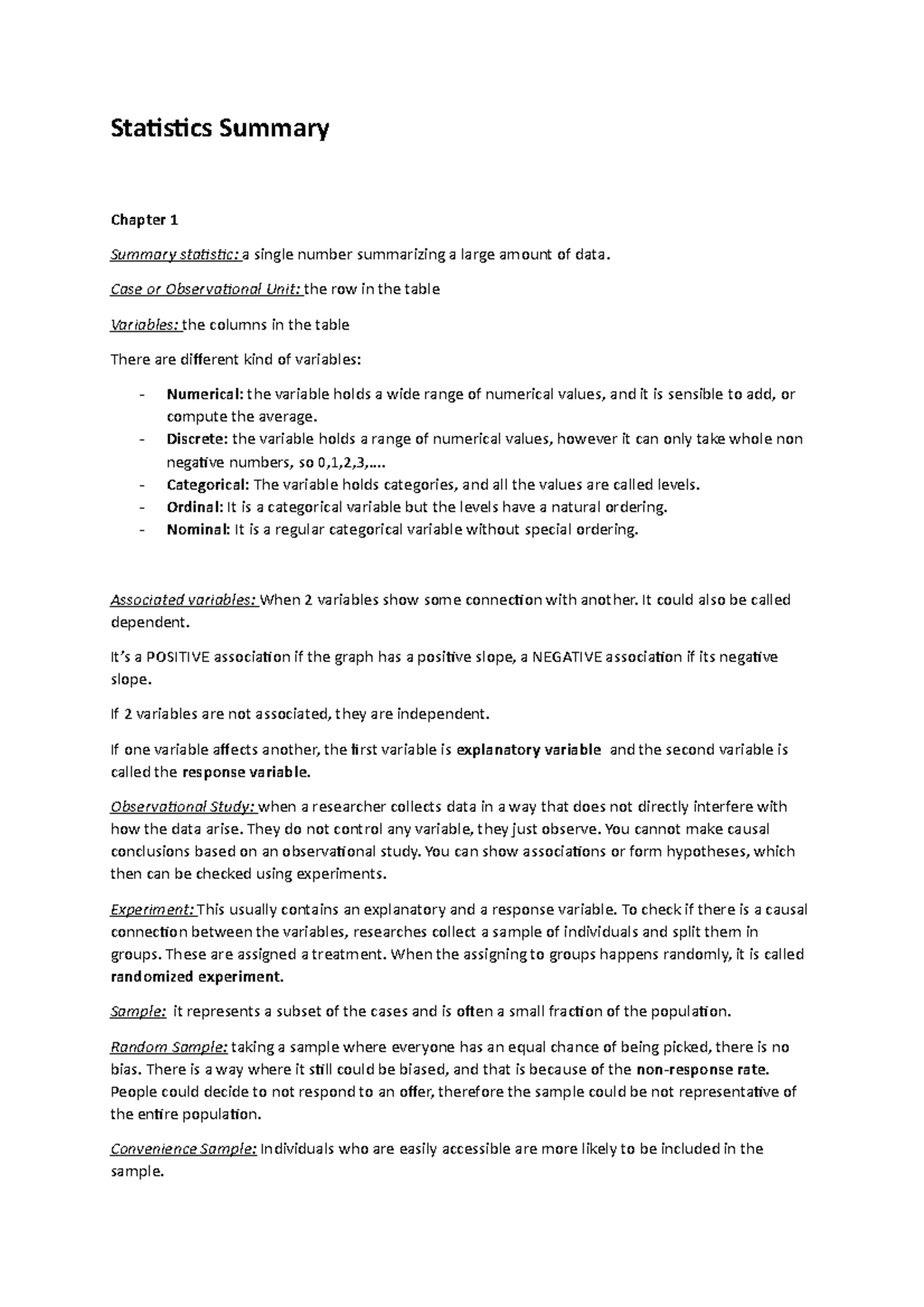 Statistics Summary - Key Concepts and Techniques Overview - Studeersnel