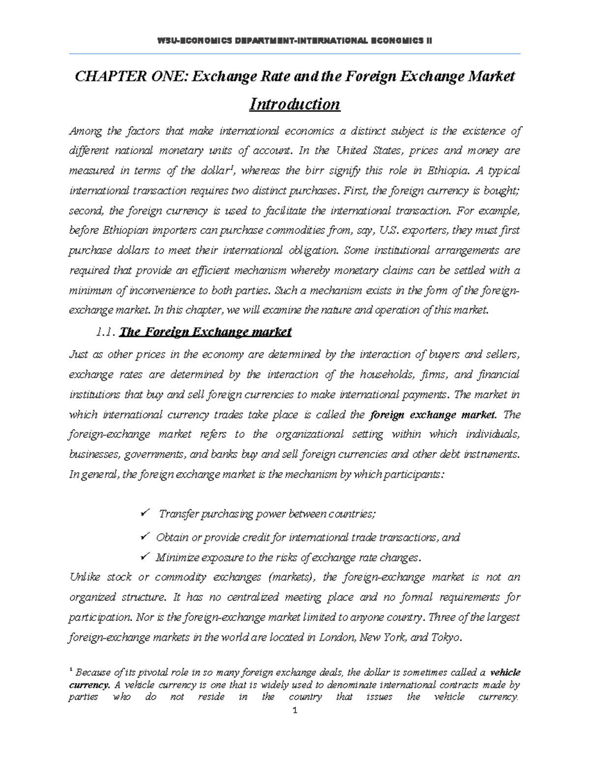 International Economics II: Exchange Rate & Forex Market Notes - Studocu