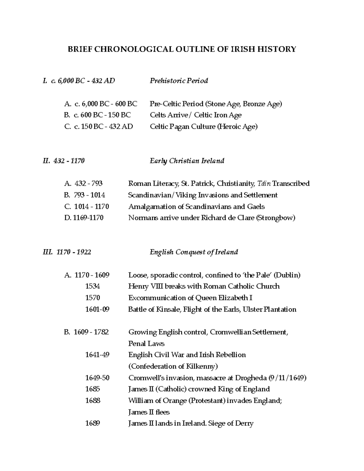 Time Line of Irish History: A Chronological Overview - Studocu