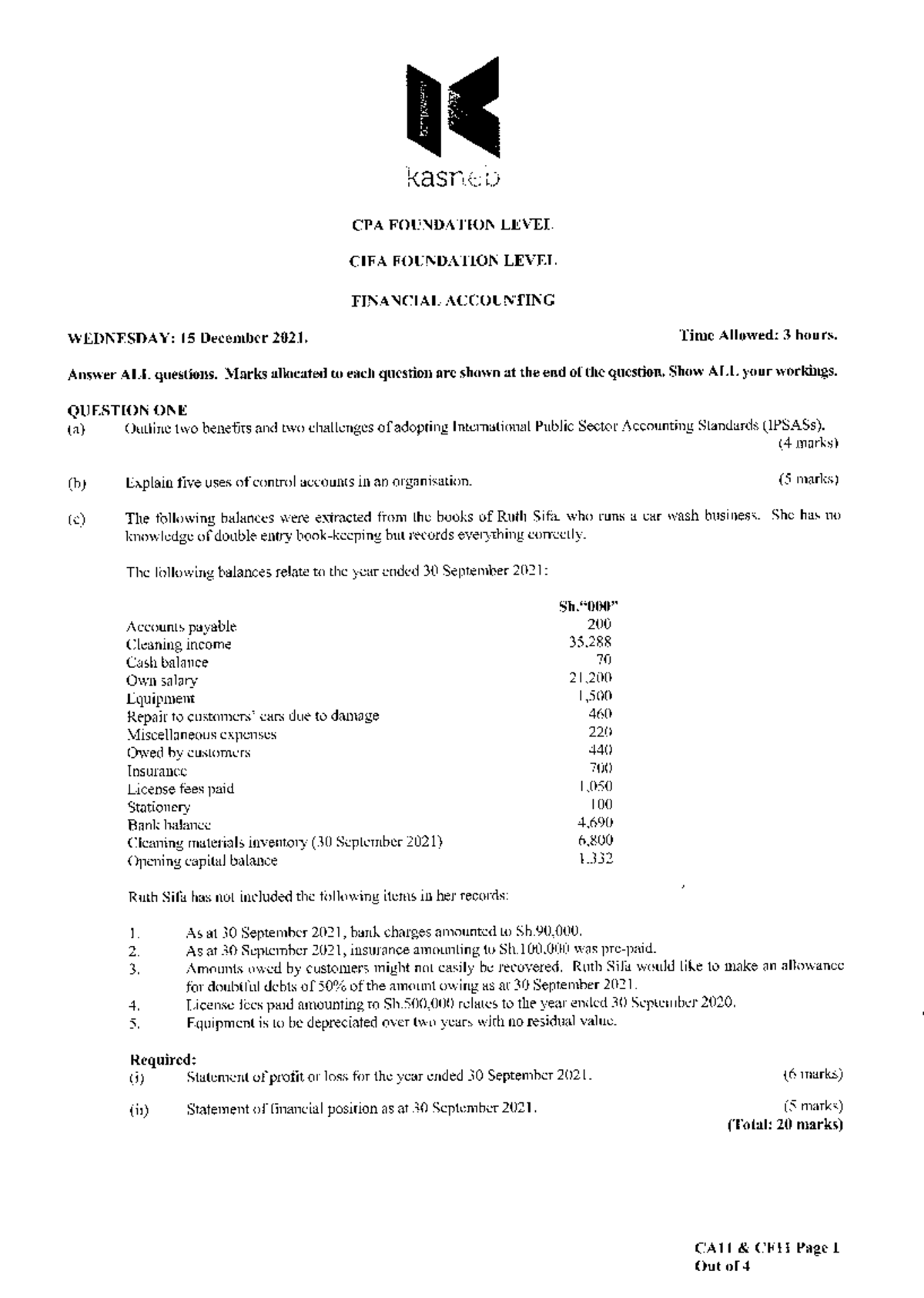 CPA1 - CPA Foundation Level Financial Accounting Questions - Studocu