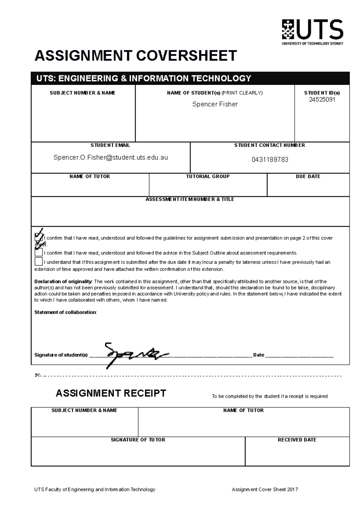 FEIT assignment coversheet - ASSIGNMENT COVERSHEET UTS: ENGINEERING ...