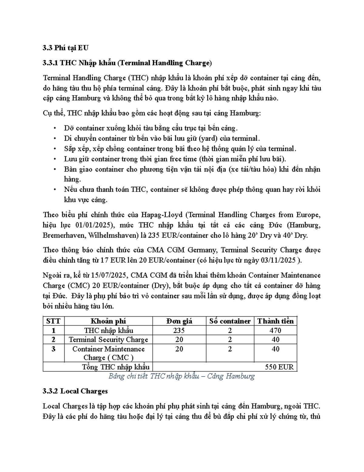 3.3 Phí Nhập Khẩu Tại EU: THC và Local Charges - NBDLALND - Studocu