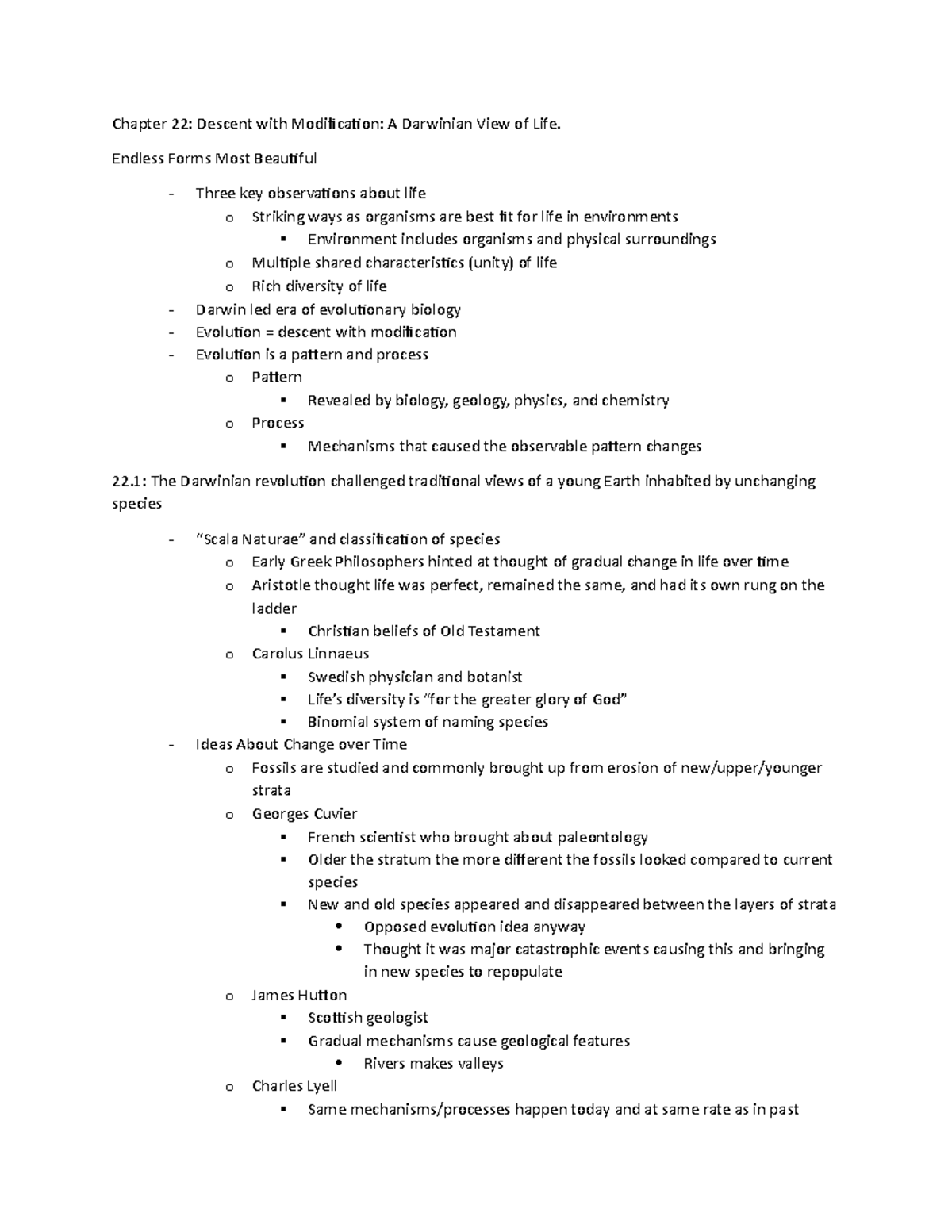 Chapter 22: Descent with Modification & Evolutionary Biology Notes ...