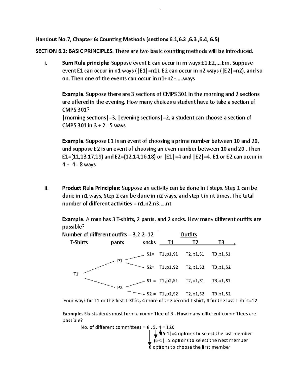 Handout 7 chapter 6 counting methods and probability handout no