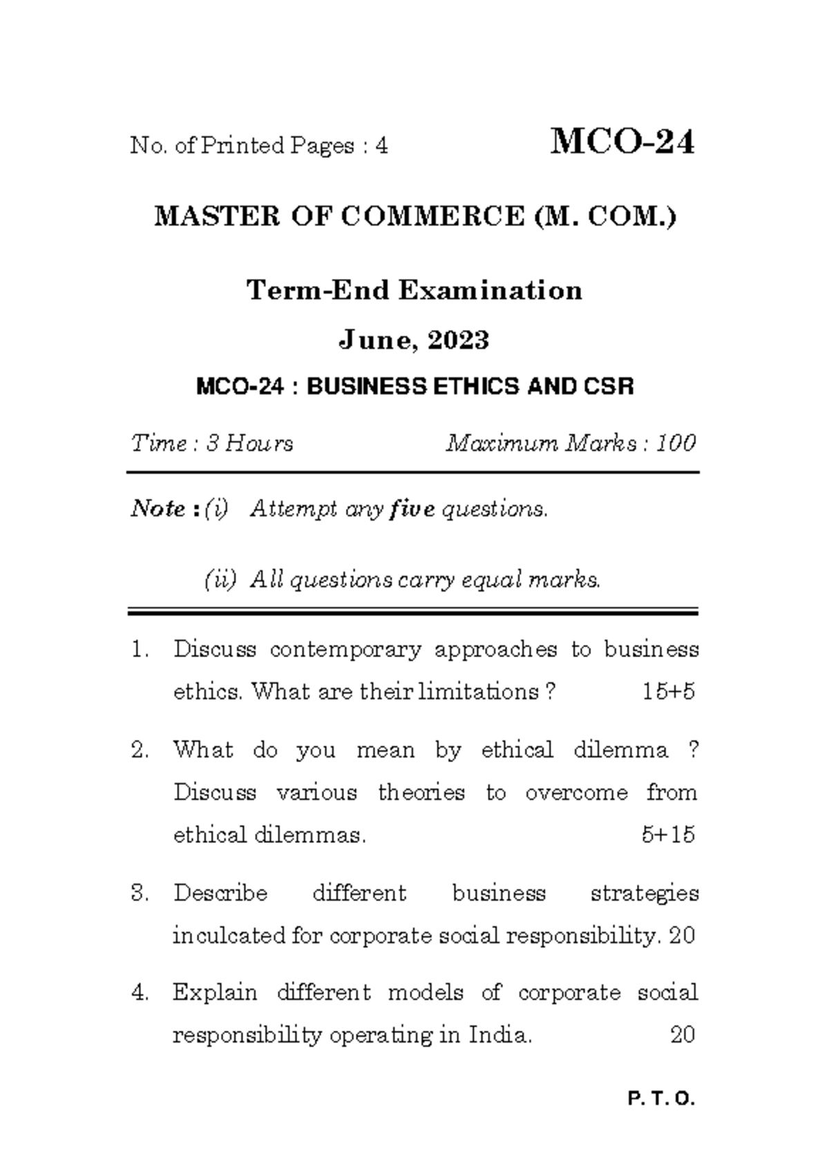 MCO-24 Business ethics and CSR exam questions June 2023 - Studocu