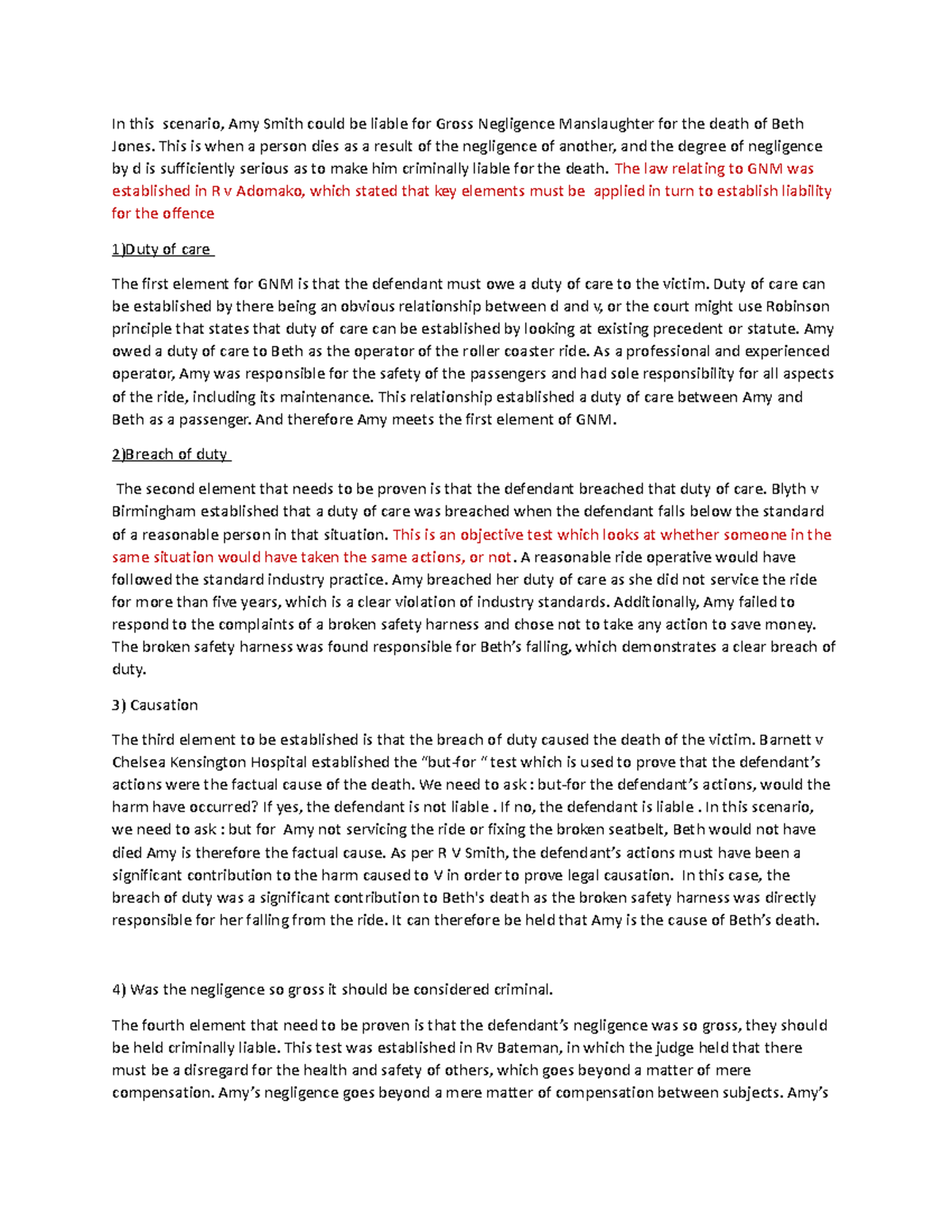GNM EQ - Analysis of Gross Negligence Manslaughter Case - Studocu