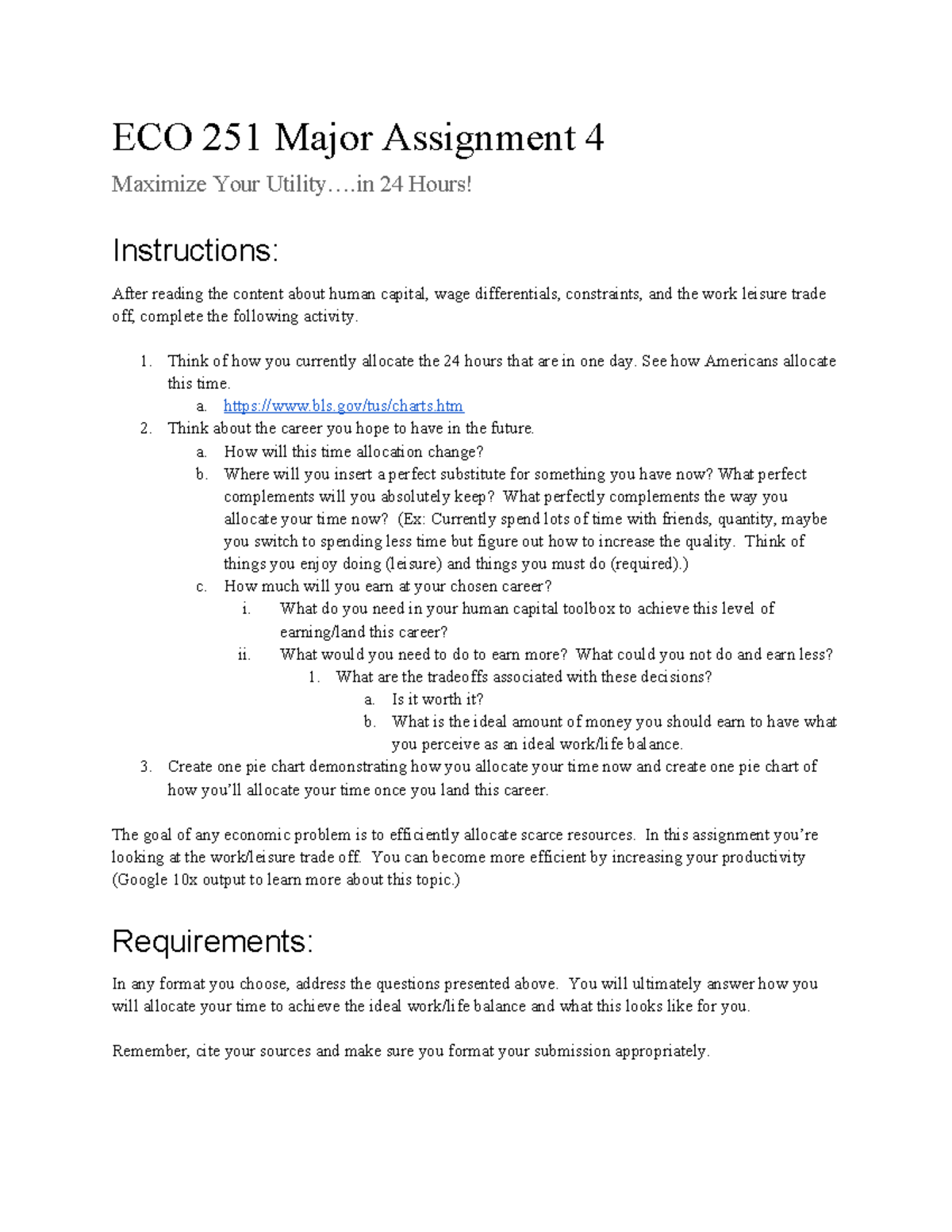 ECO 251 Major Assignment 4: Optimizing 24-Hour Time Allocation - Studocu