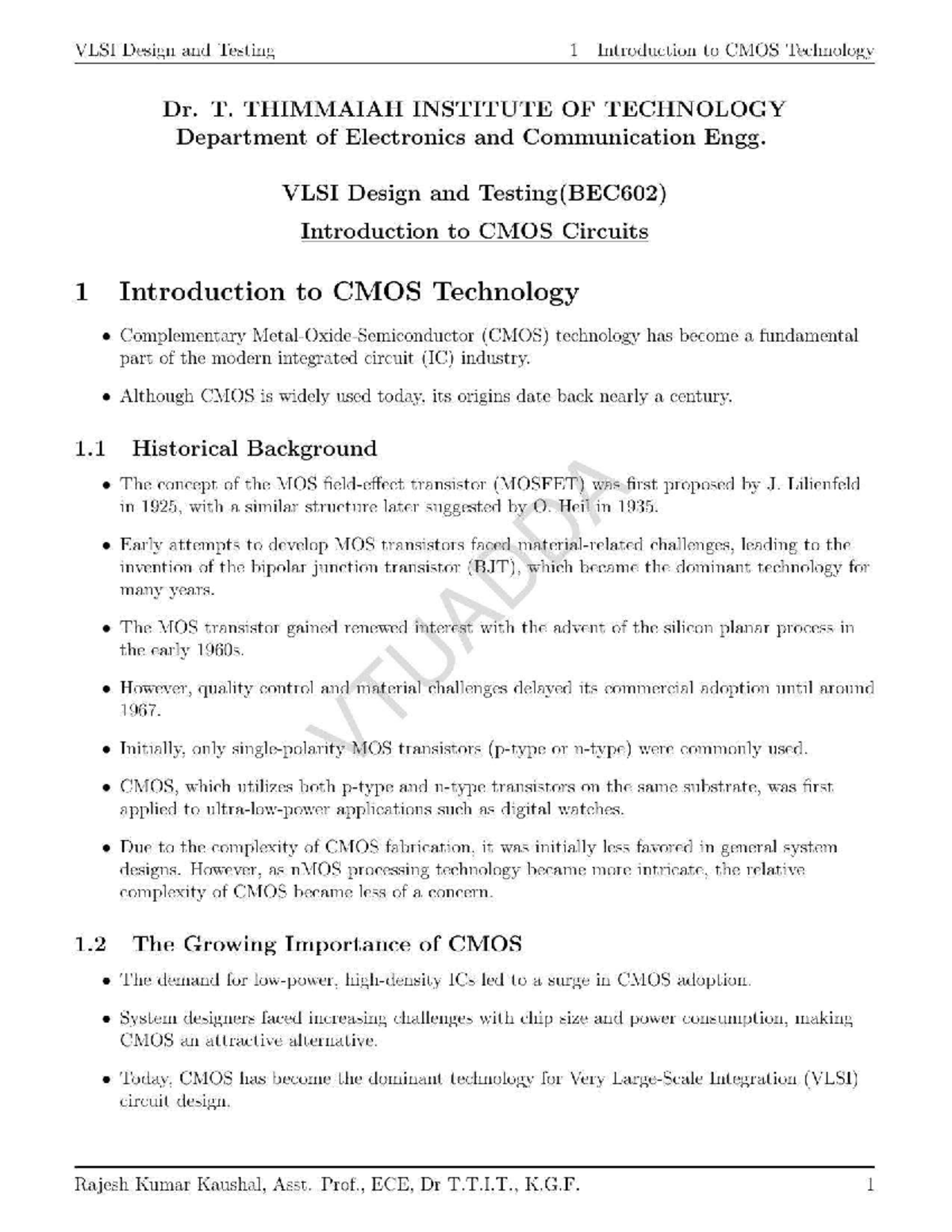 VLSI Design and Testing (BEC602): Introduction to CMOS Technology - Studocu