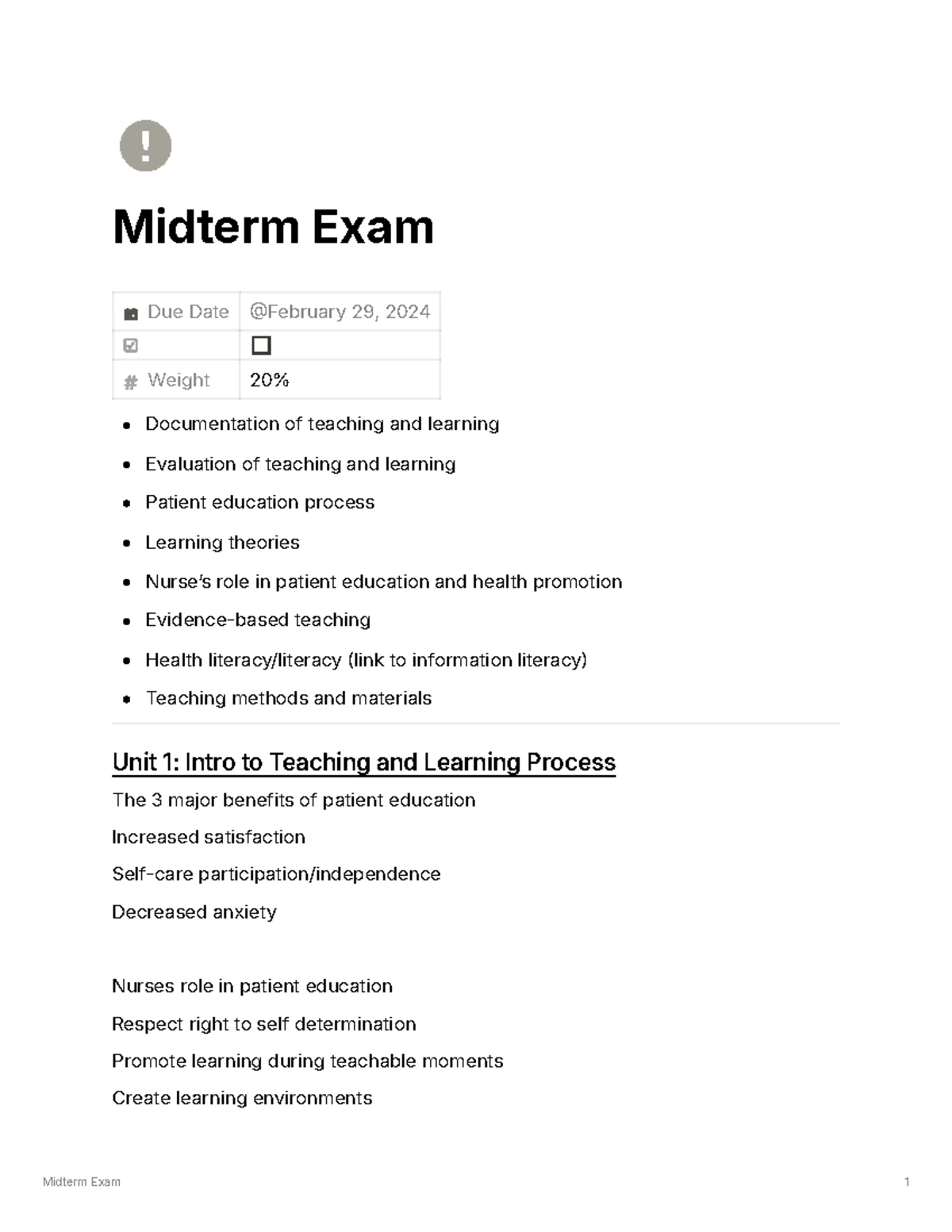 CNUR 106 Assignment 1 Teaching Plan & Evaluation Rubric 2024 - Studocu