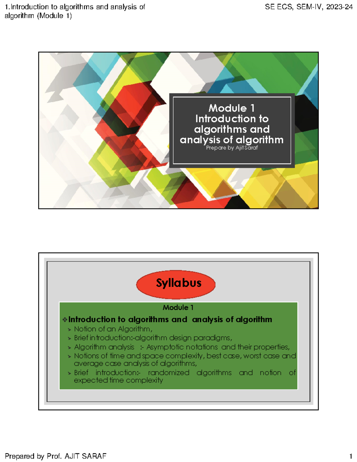 "Introduction to Algorithms & Algorithm Analysis (Module 1)" - Studocu
