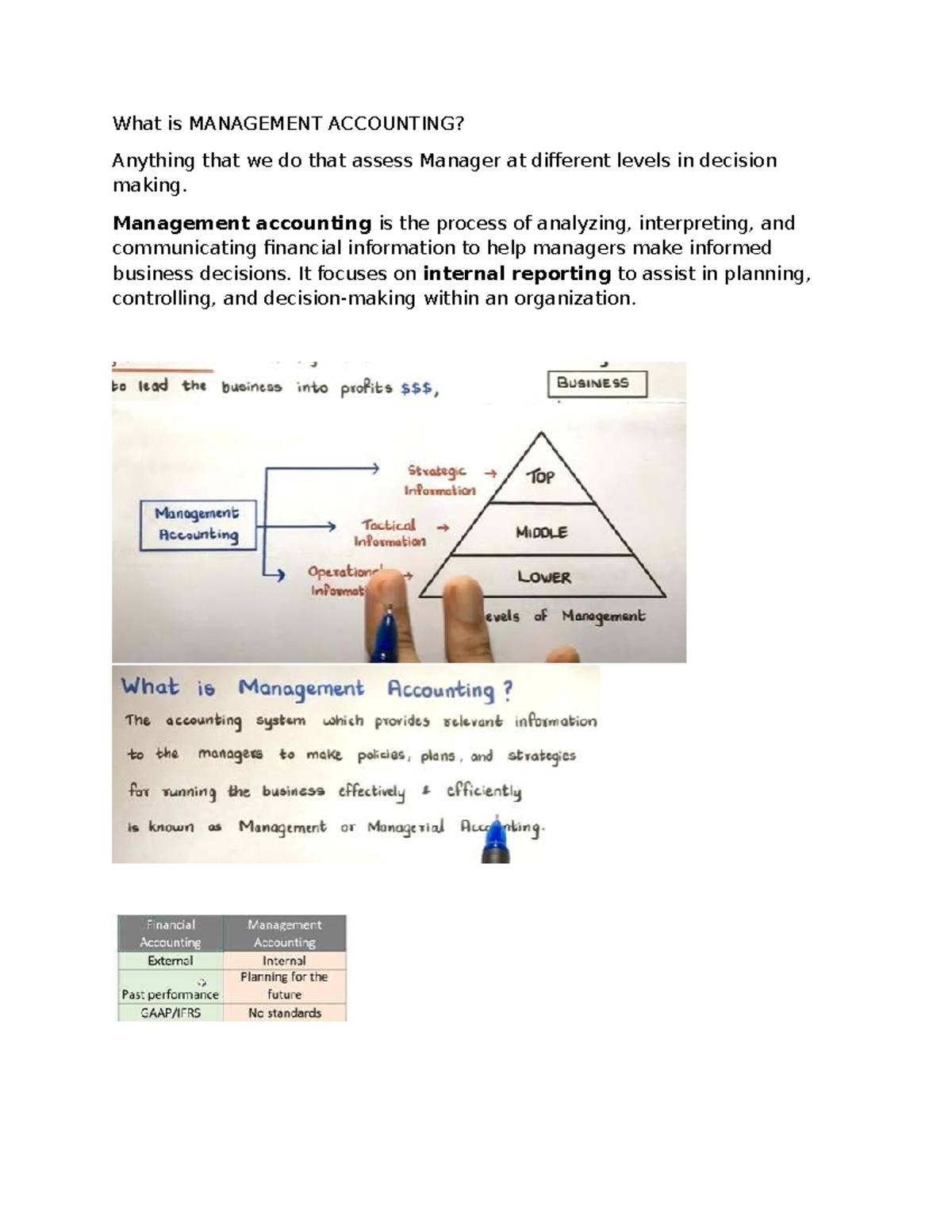 Management Accounting Overview: Key Concepts and Cost Analysis - Studocu