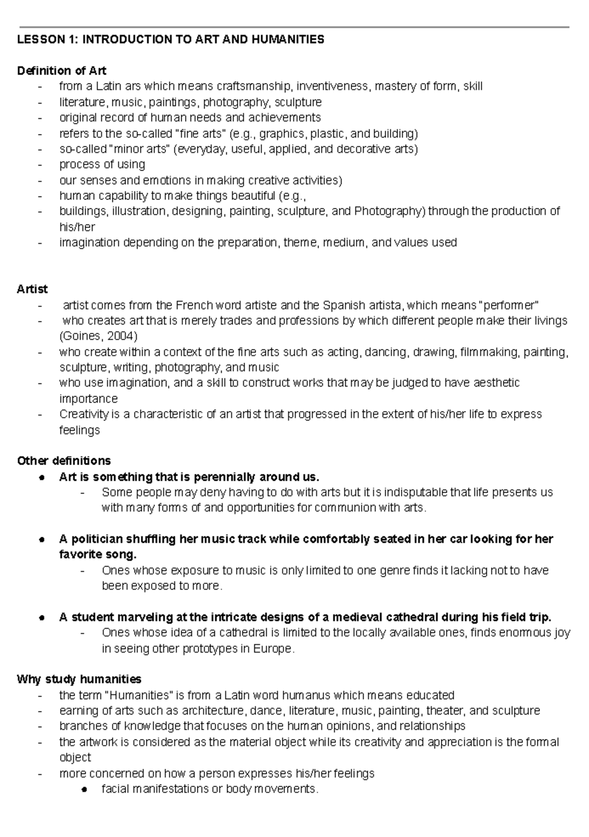 Art Appreciation (ART101) Midterm Study Notes and Concepts - Studocu