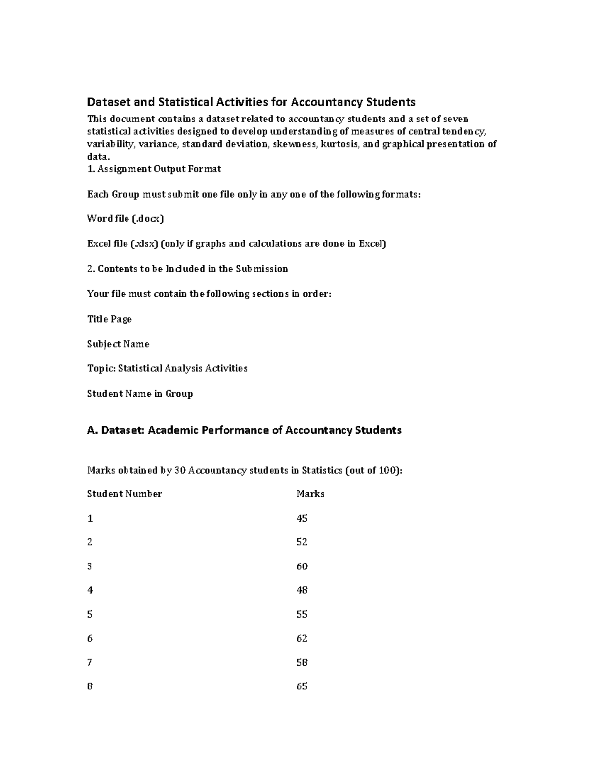 Statistical Analysis Activities for Accountancy Students (ACCT 101 ...