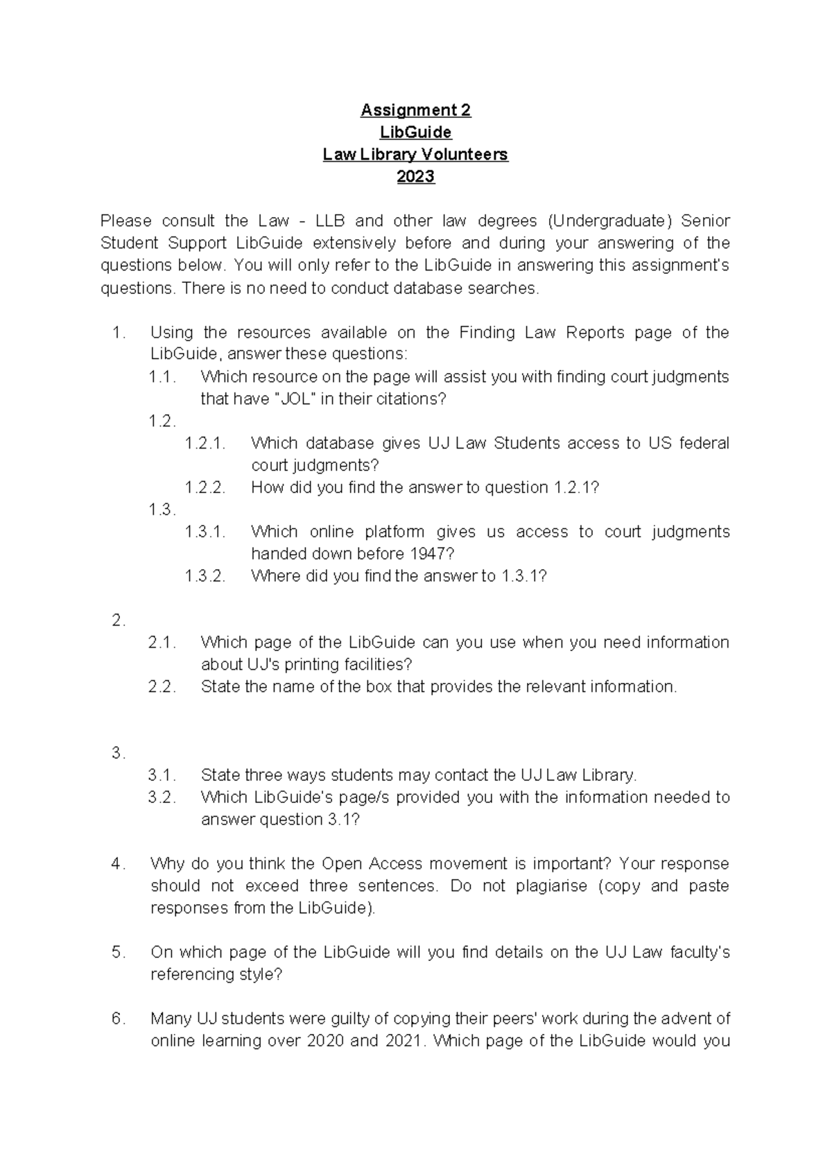 Assignment 2: Law Library Volunteers Guide - LLB 2023 - Studocu