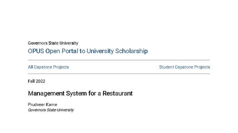 Management System for a Restaurant - Capstone Project (CS 700) - Studocu