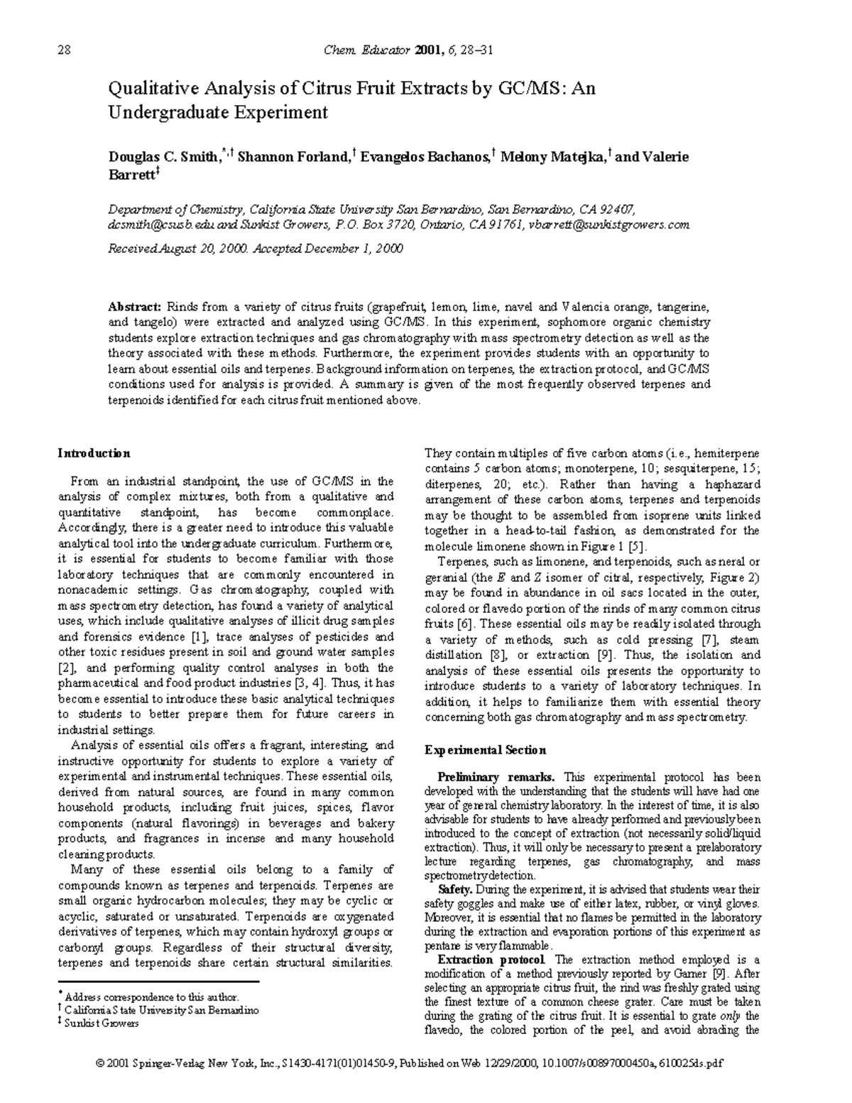 Qualitative & Quantitative Analysis of Citrus Extracts by GC/MS ...
