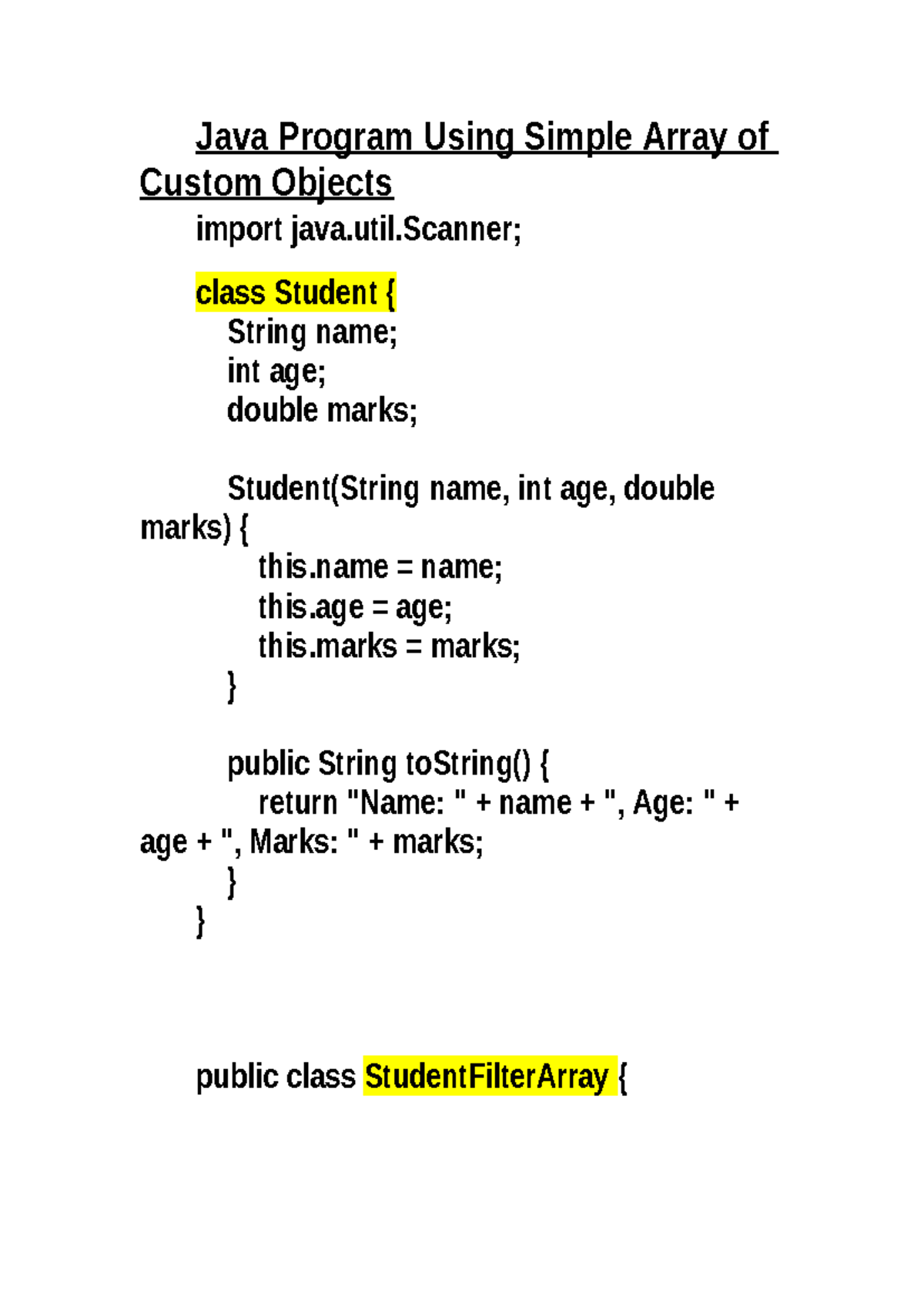 Java Lab: Filtering Students with Marks Using Arrays - Studocu