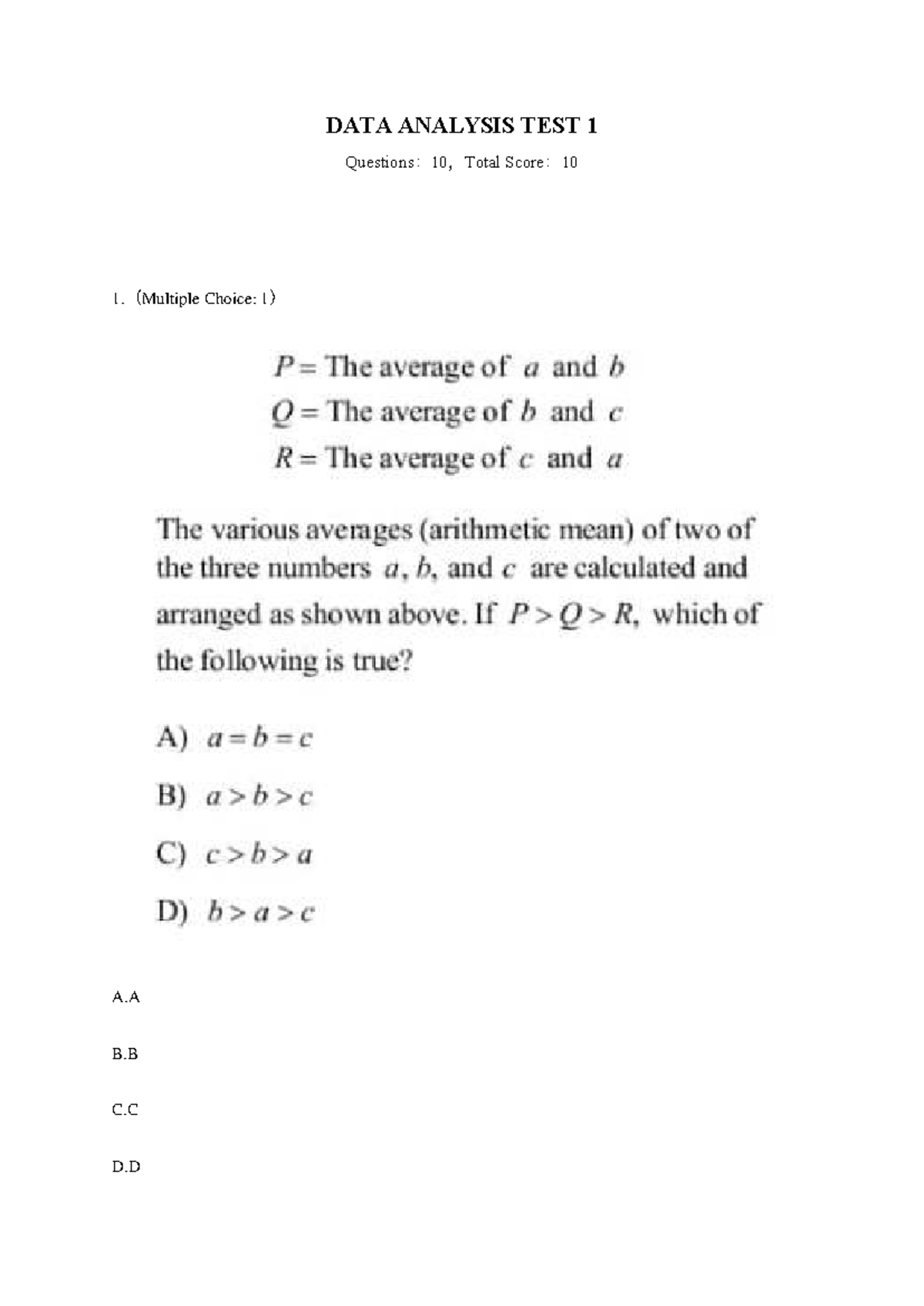 DATA Analysis TEST 1 - SAT Review and Answers - Studocu
