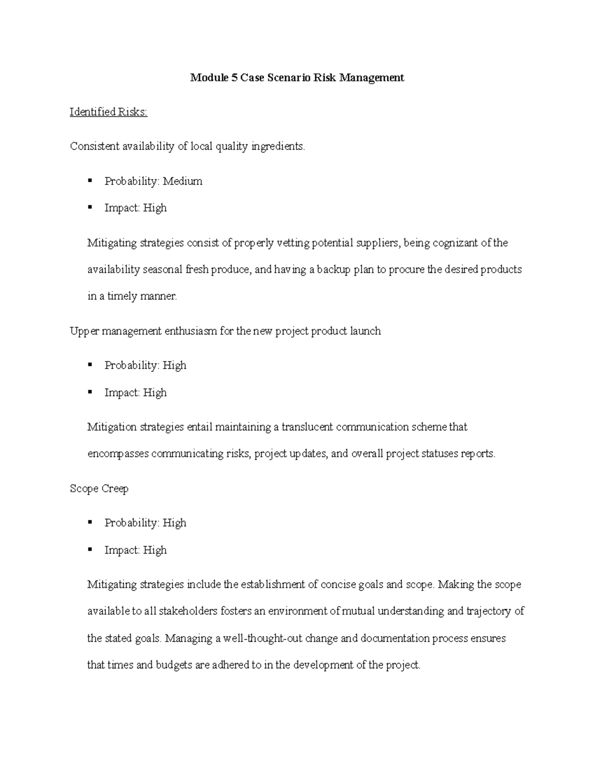 Module 5 Case Study: Risk Management Strategies and Analysis - Studocu