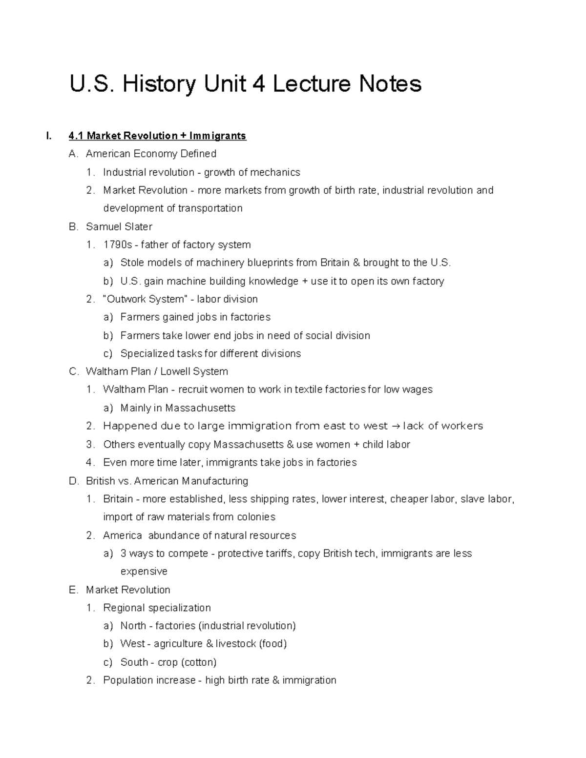 APUSH Unit 4 Lecture Notes: Market Revolution & Civil War Insights ...