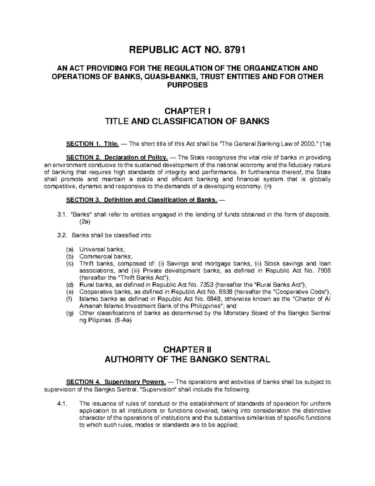 GBA - General Banking Law Overview and Key Provisions - Studocu