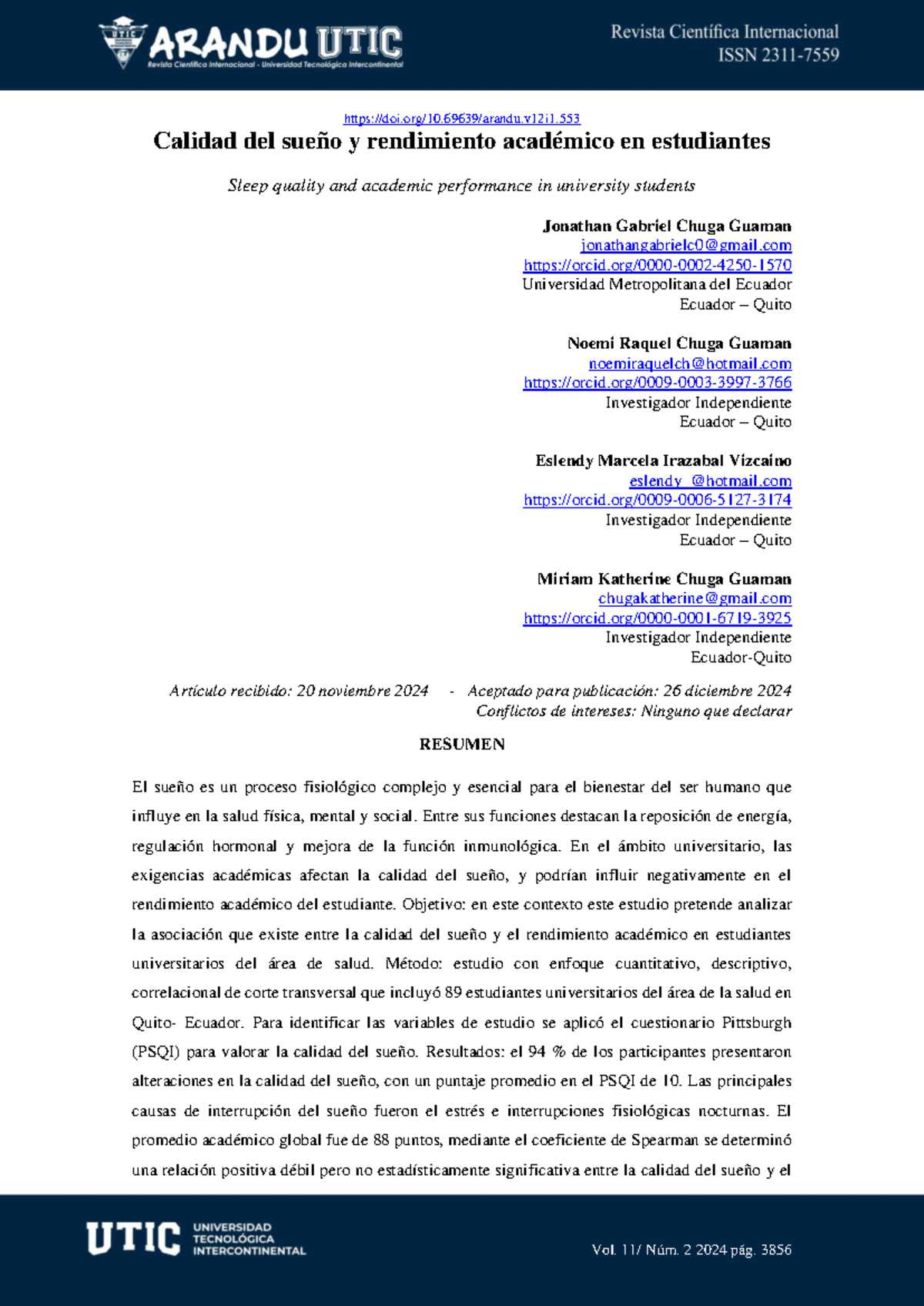 Calidad del Sueño y Rendimiento Académico en Estudiantes de Salud (2024 ...