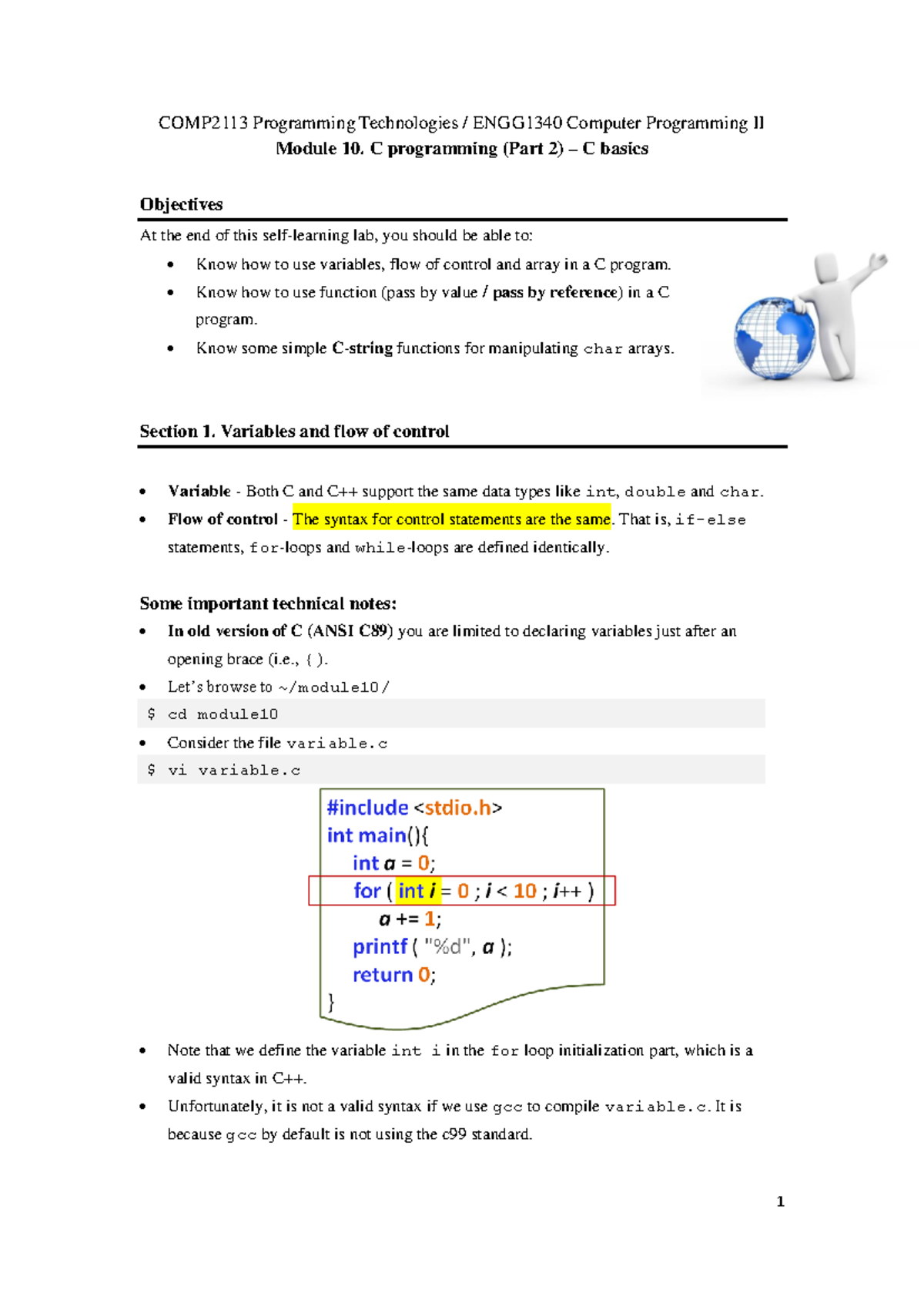 COMP2113 ENGG1340 C Programming II Module 10: Variables, Functions ...