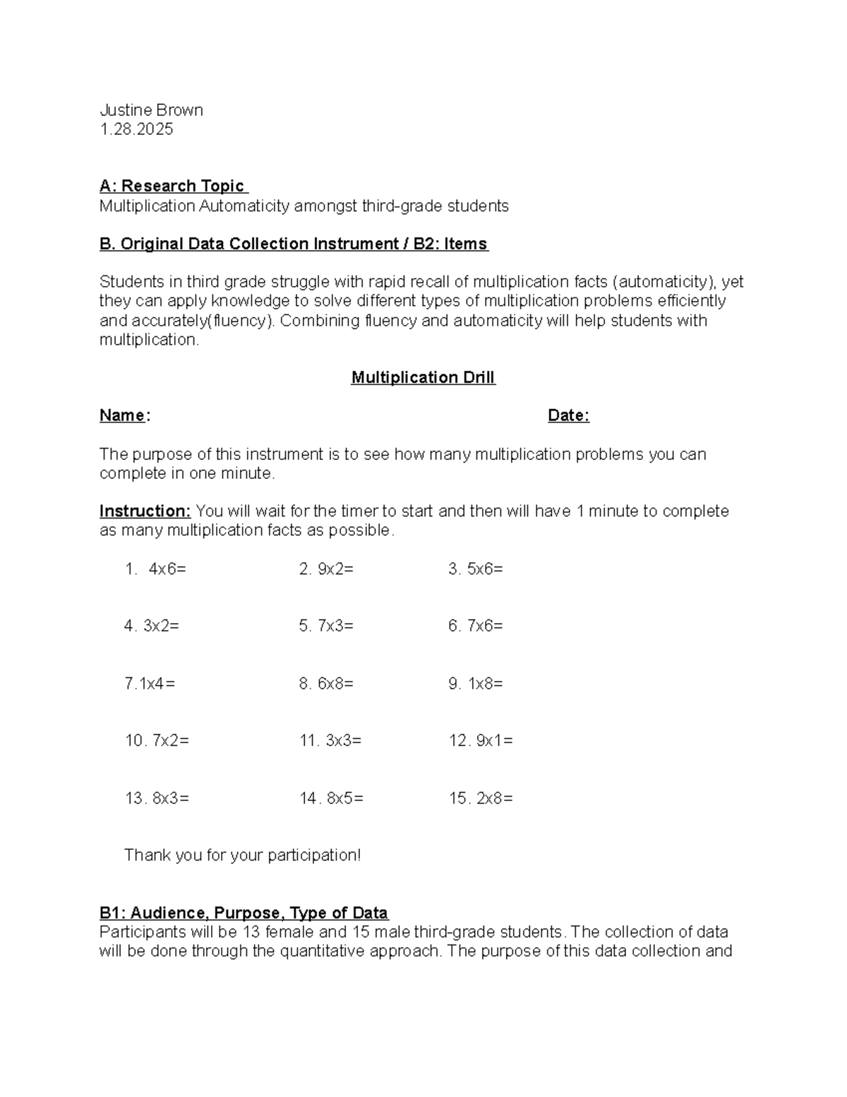 Task 8.1 ; task 1 - Justine Brown 1. A: Research Topic Multiplication ...