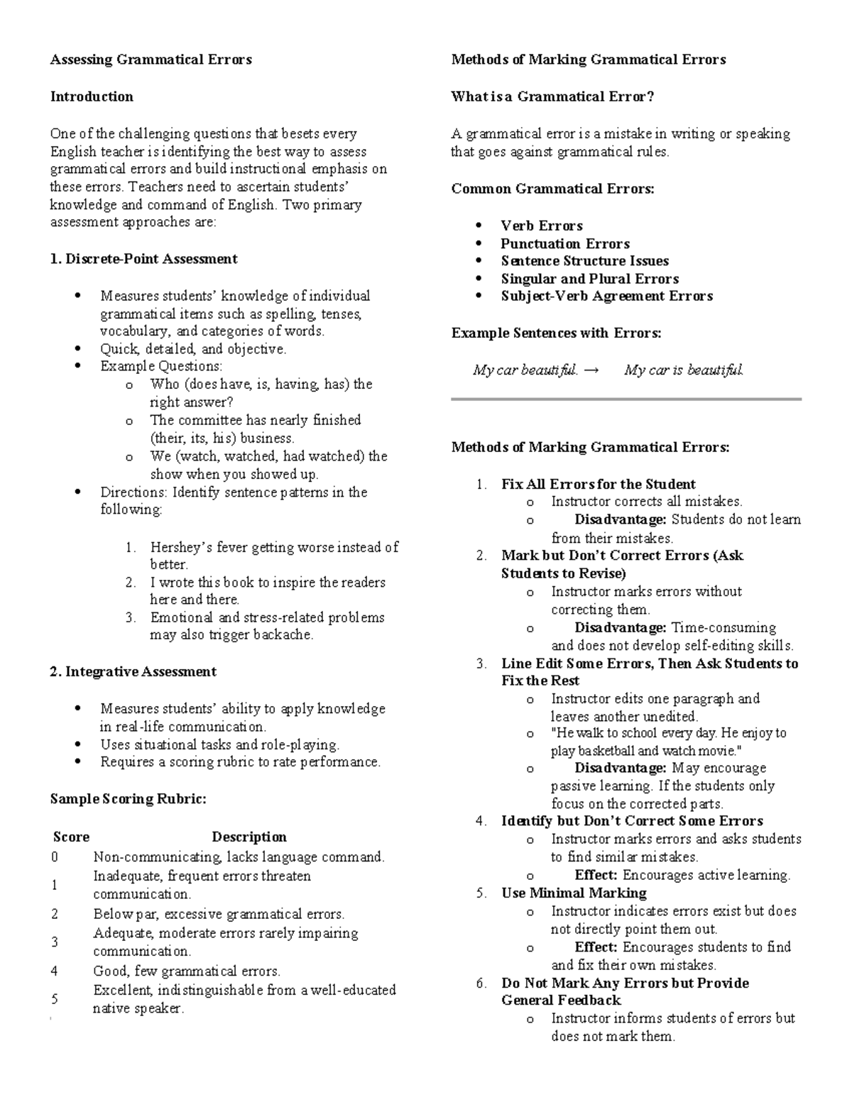 Assessing Grammatical Errors Handouts - Assessing Grammatical Errors ...