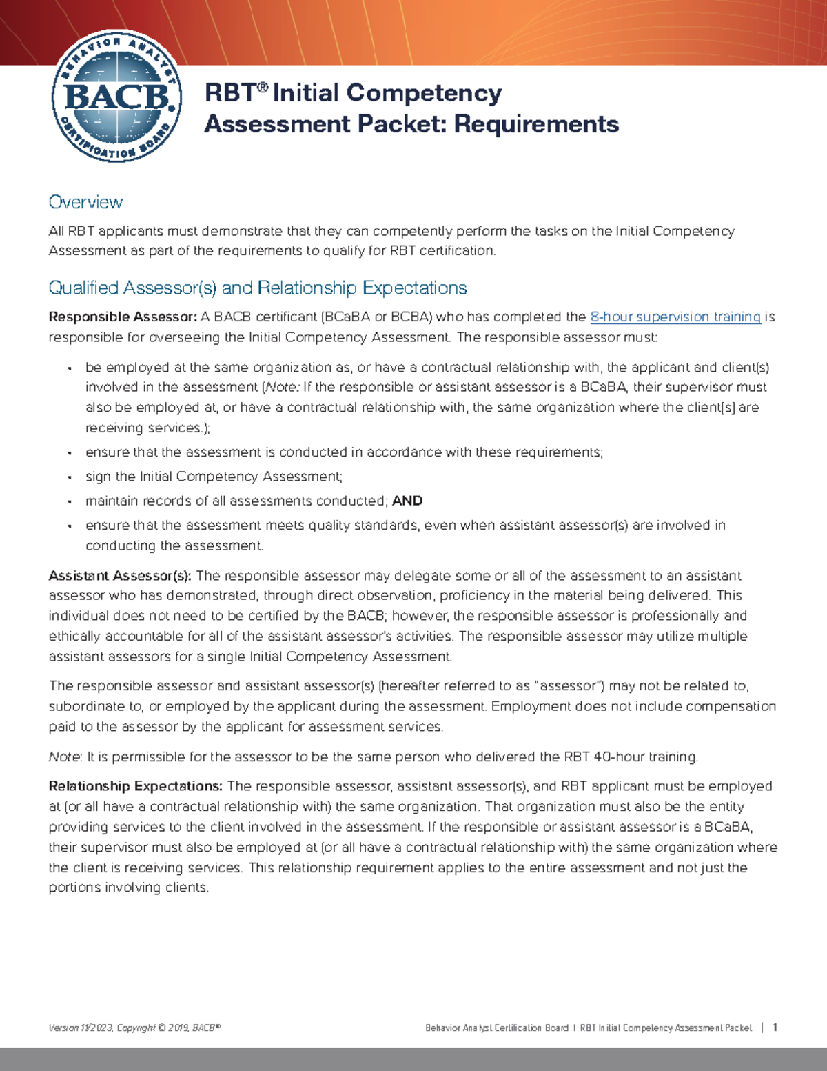 RBT Initial Competency Assessment Packet Guidelines and Requirements ...