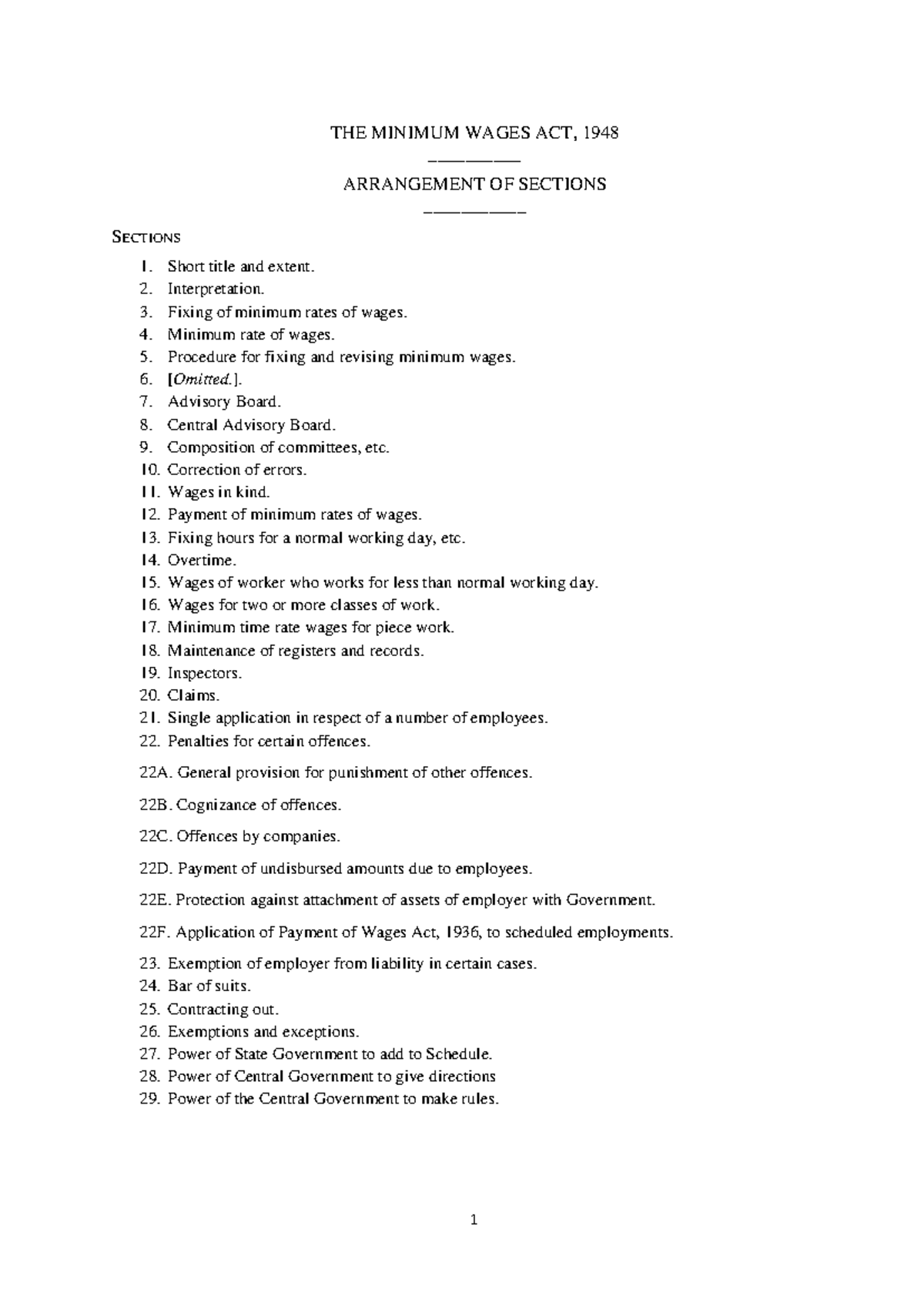 Minimum Wages Act, 1948: Comprehensive Section Overview - Studocu