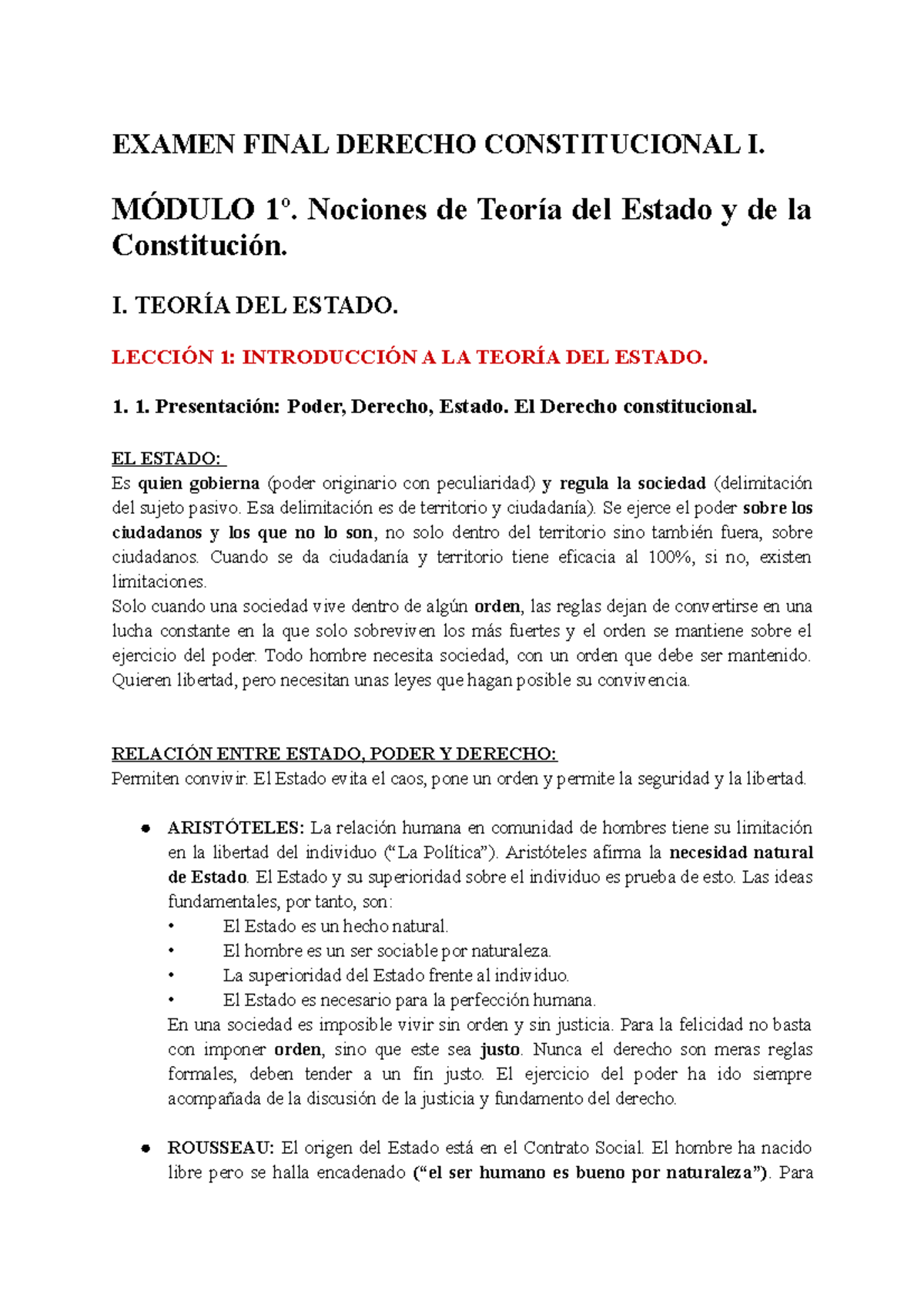 Examen Final Derecho Constitucional I: Teorías del Estado y Soberanía ...