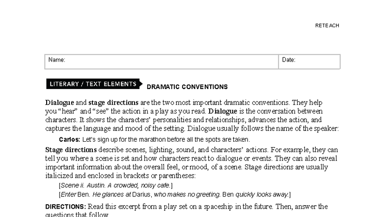 Dramatic Conventions Study Guide 1 RP: Dialogue & Stage Directions ...