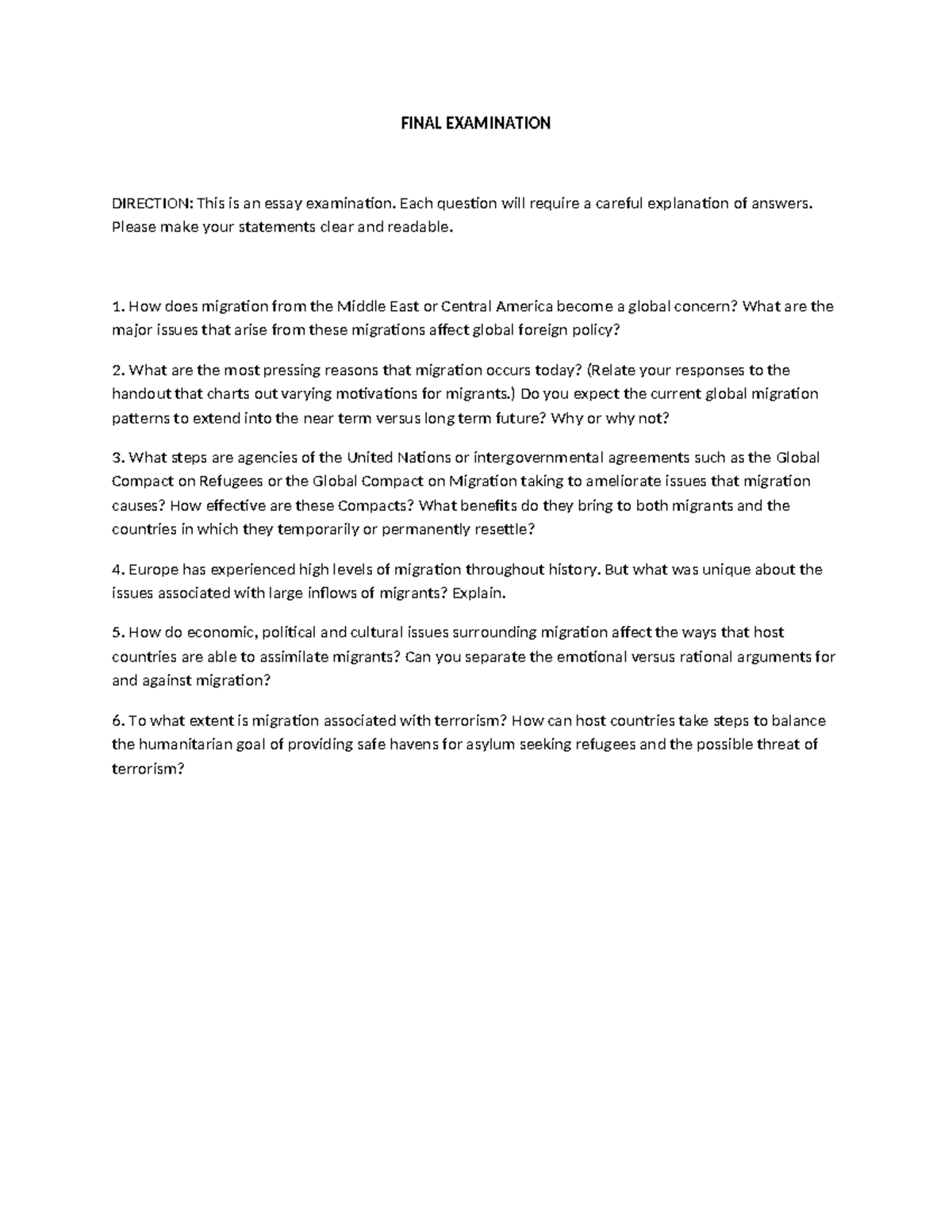 Finalexamination-GEC8 - FINAL EXAMINATION DIRECTION: This is an essay ...