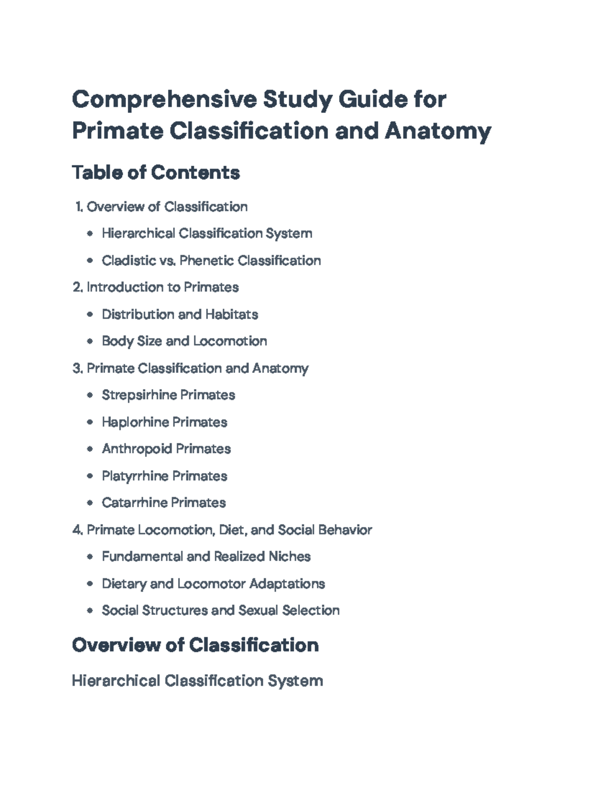 Comprehensive Study Guide: Primate Classification & Anatomy (BIO 101 ...