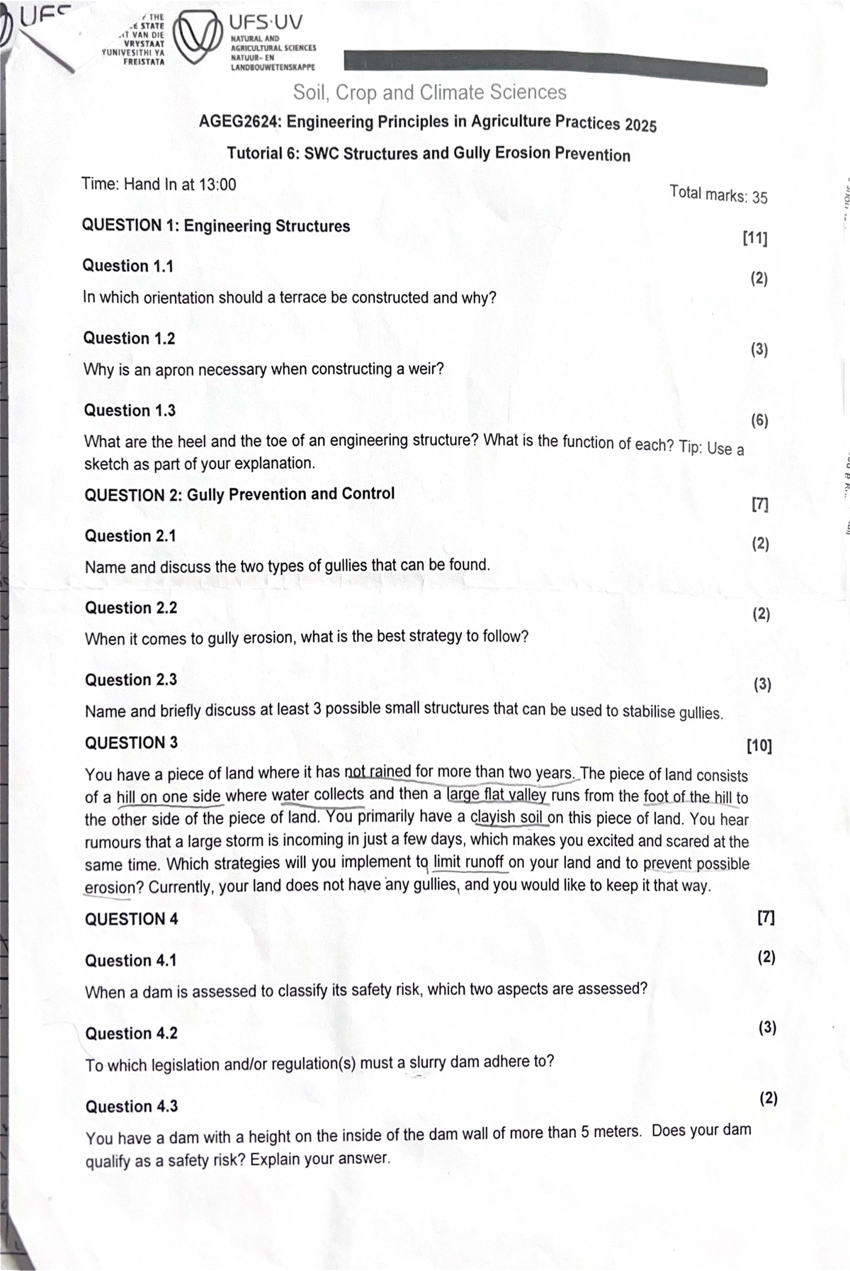 AGEG2624: Engineering Principles in Agriculture Practices - Tutorial 6 ...