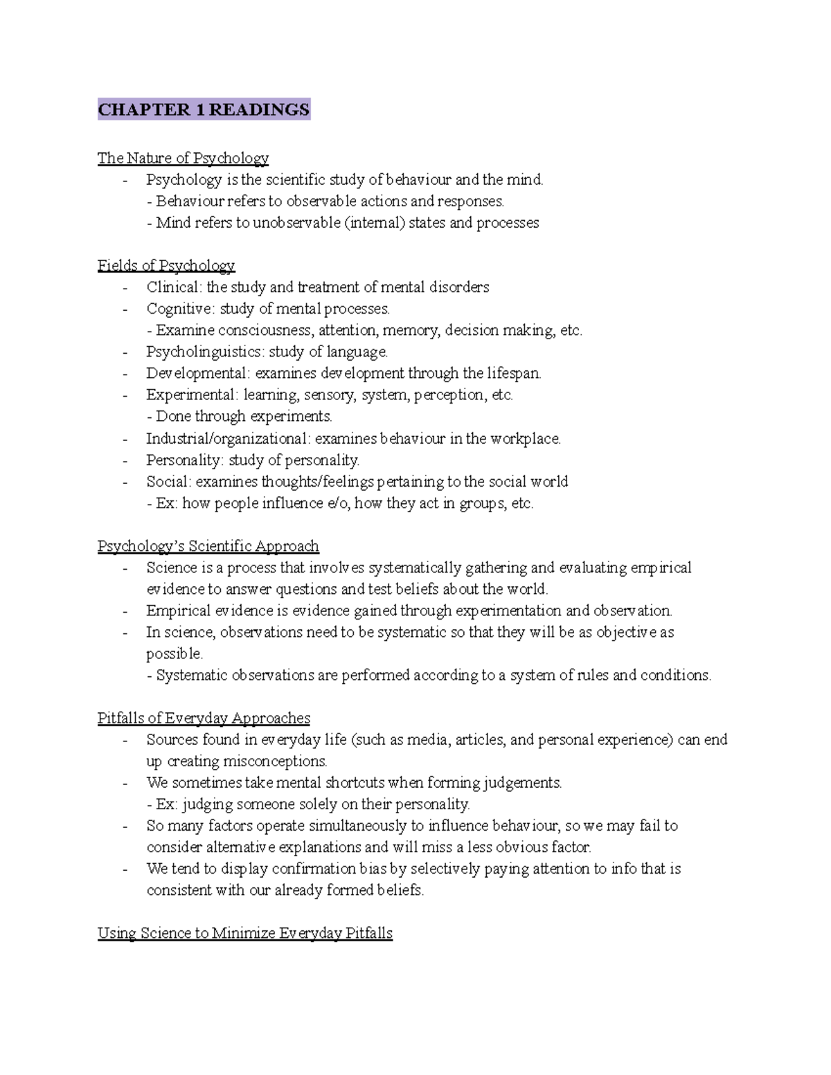 Psych 1002 Chapter 1: The Nature of Psychology and Its Perspectives ...