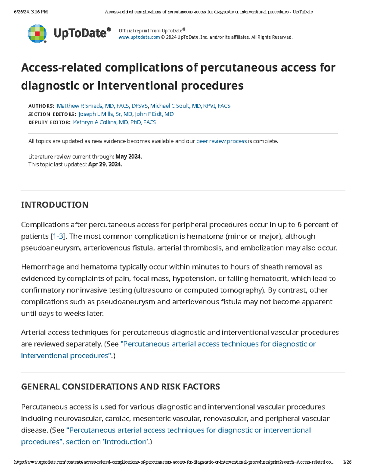 Access-Related Complications in Percutaneous Procedures - UpToDate ...