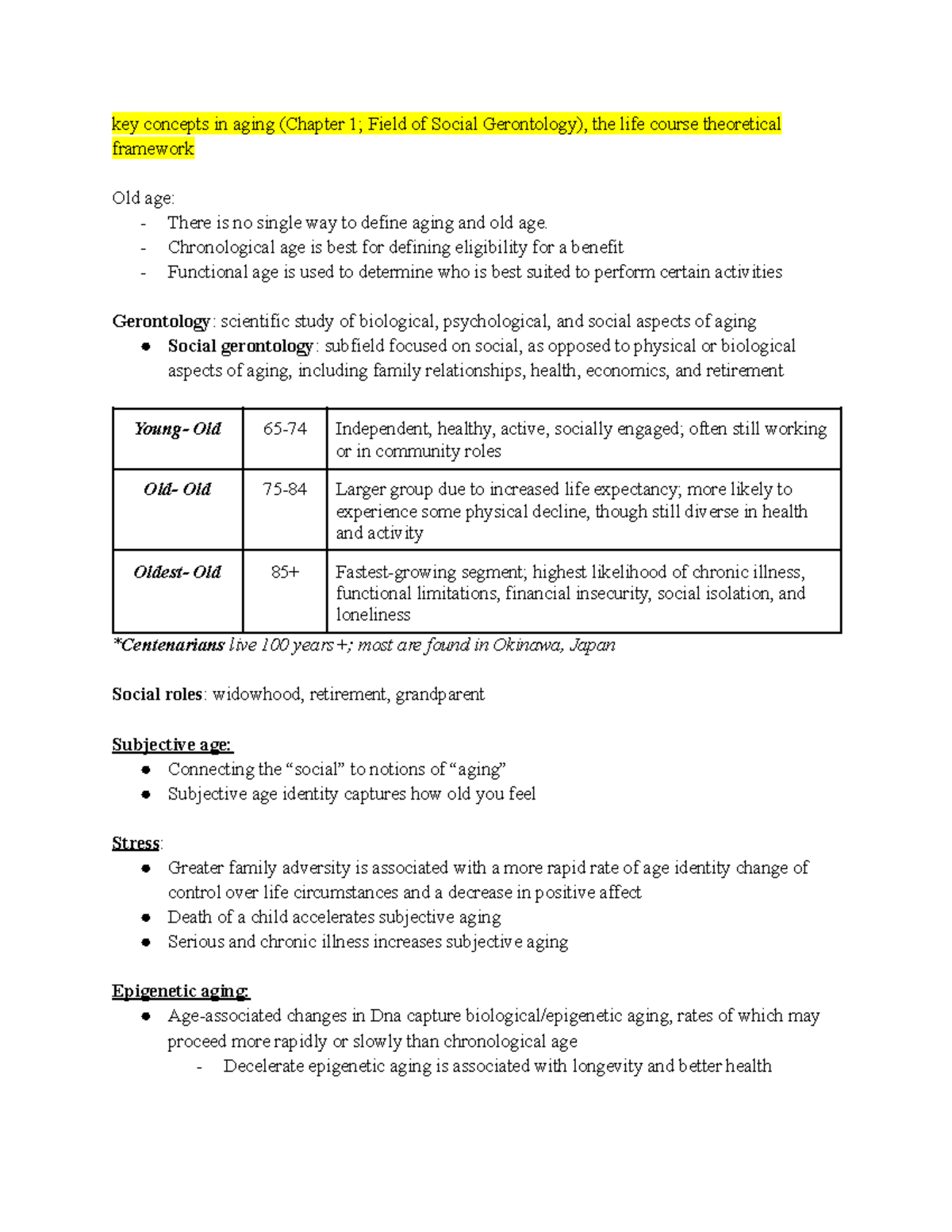 Key Concepts in Aging: Social Gerontology Overview - Studocu