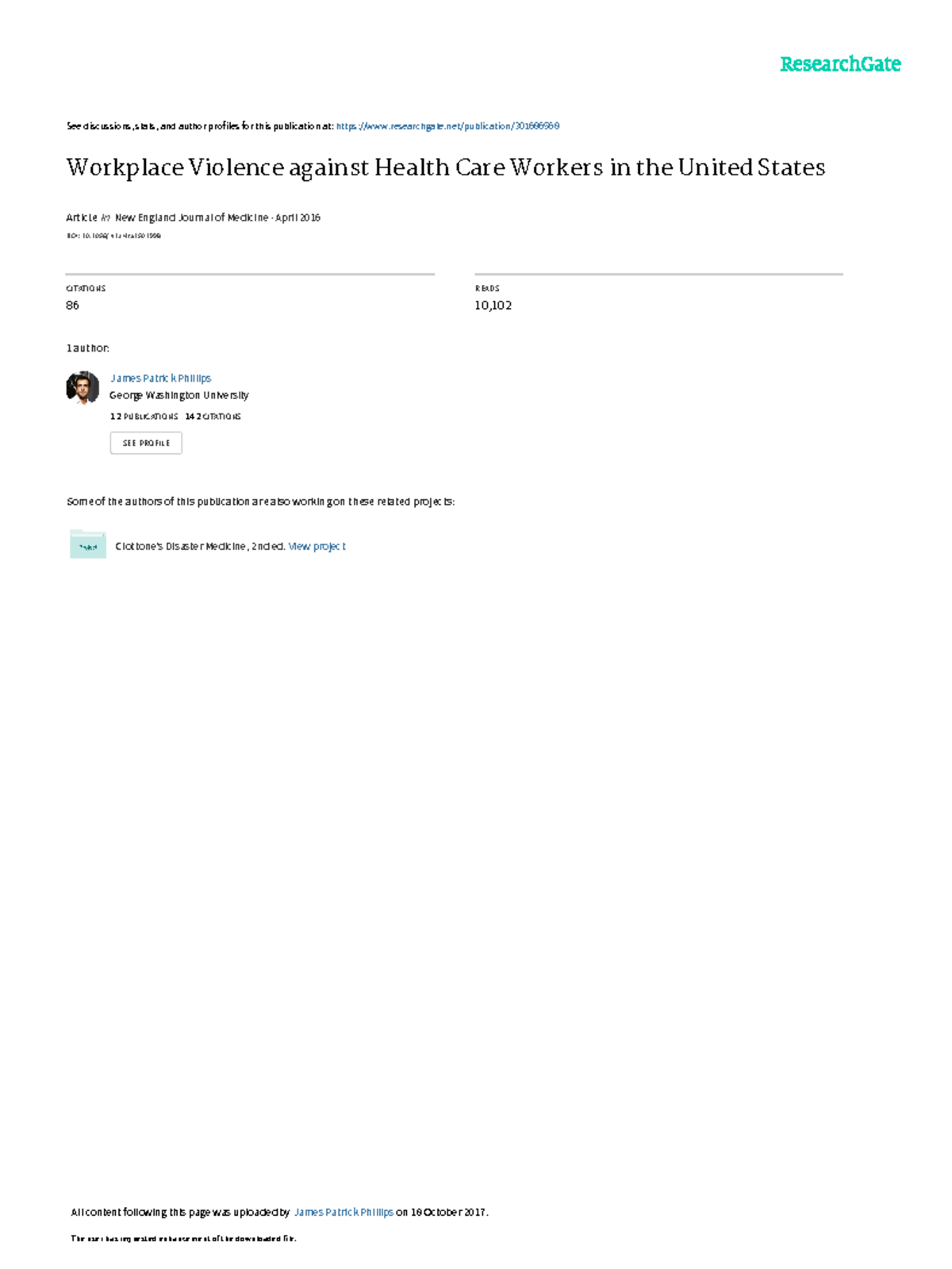 NEJMRA 1501998 - Workplace Violence Against Healthcare Workers - Studocu