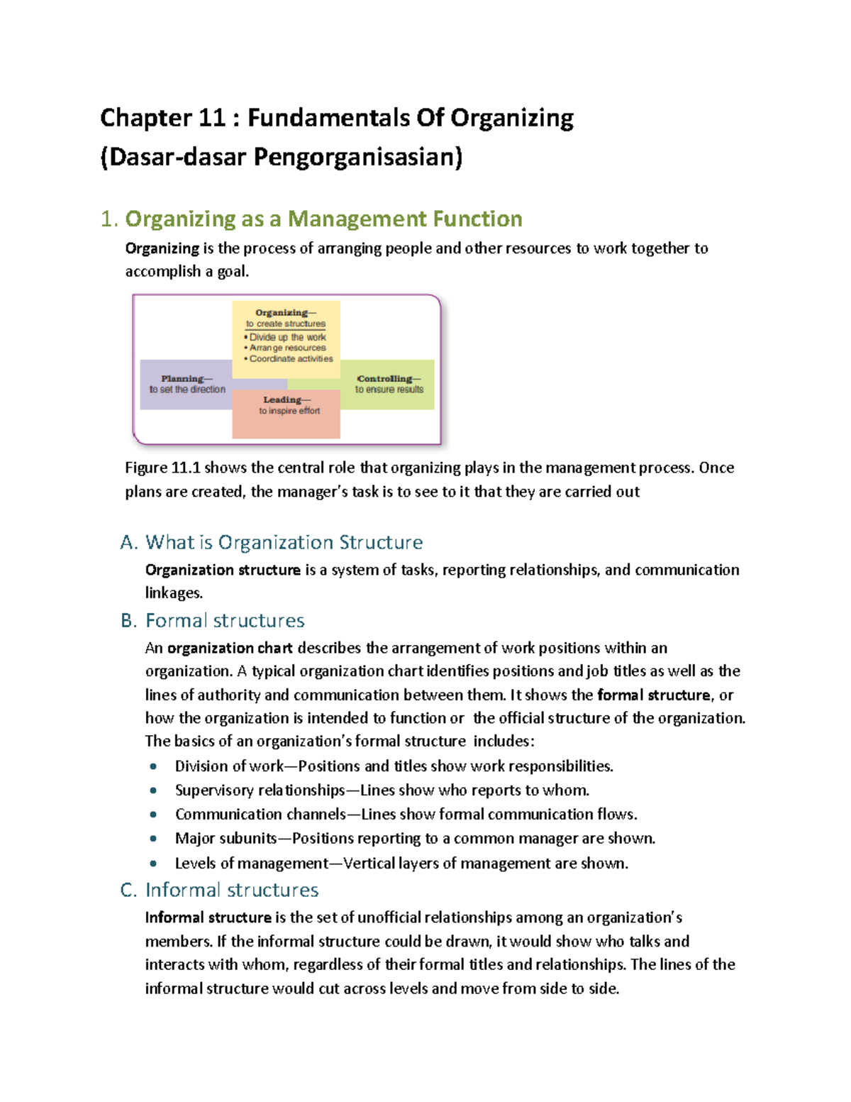 Summary of Chapters 11 & 12: Fundamentals of Organizing and Change ...